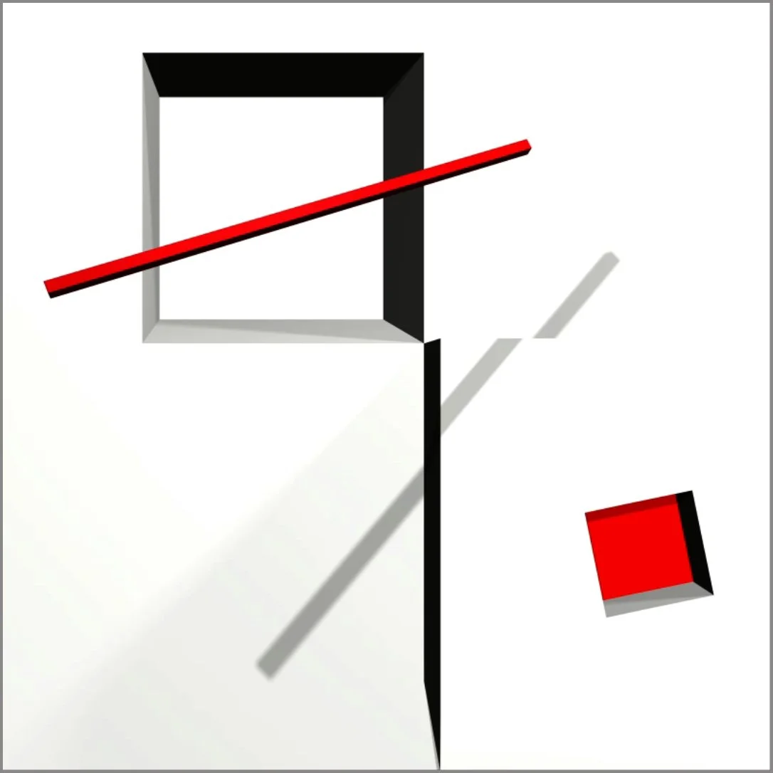 "Cube in Cube with Red Stick"  2019, 36" X 36"