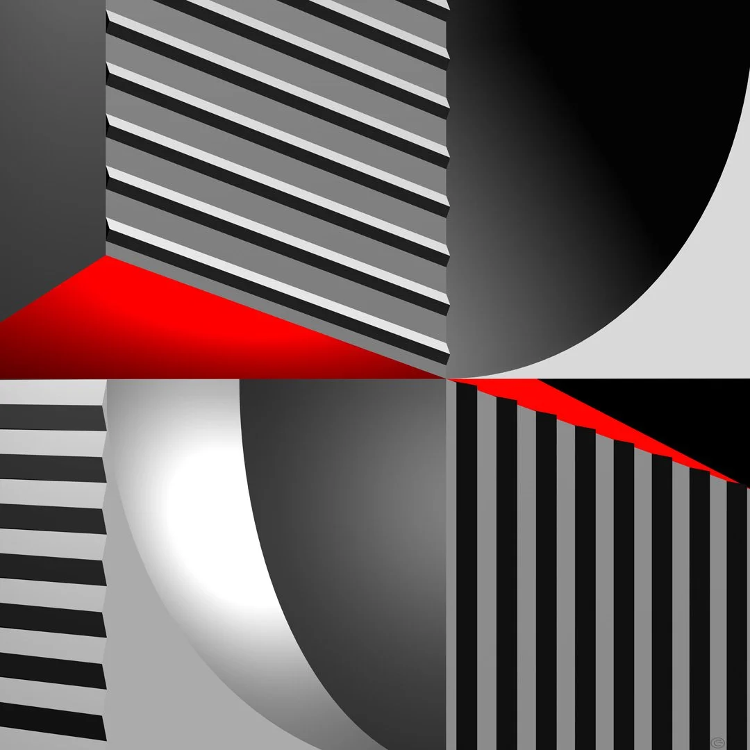 "Homage to Mondrian - Four Cubes"  2024, 44" X 44"