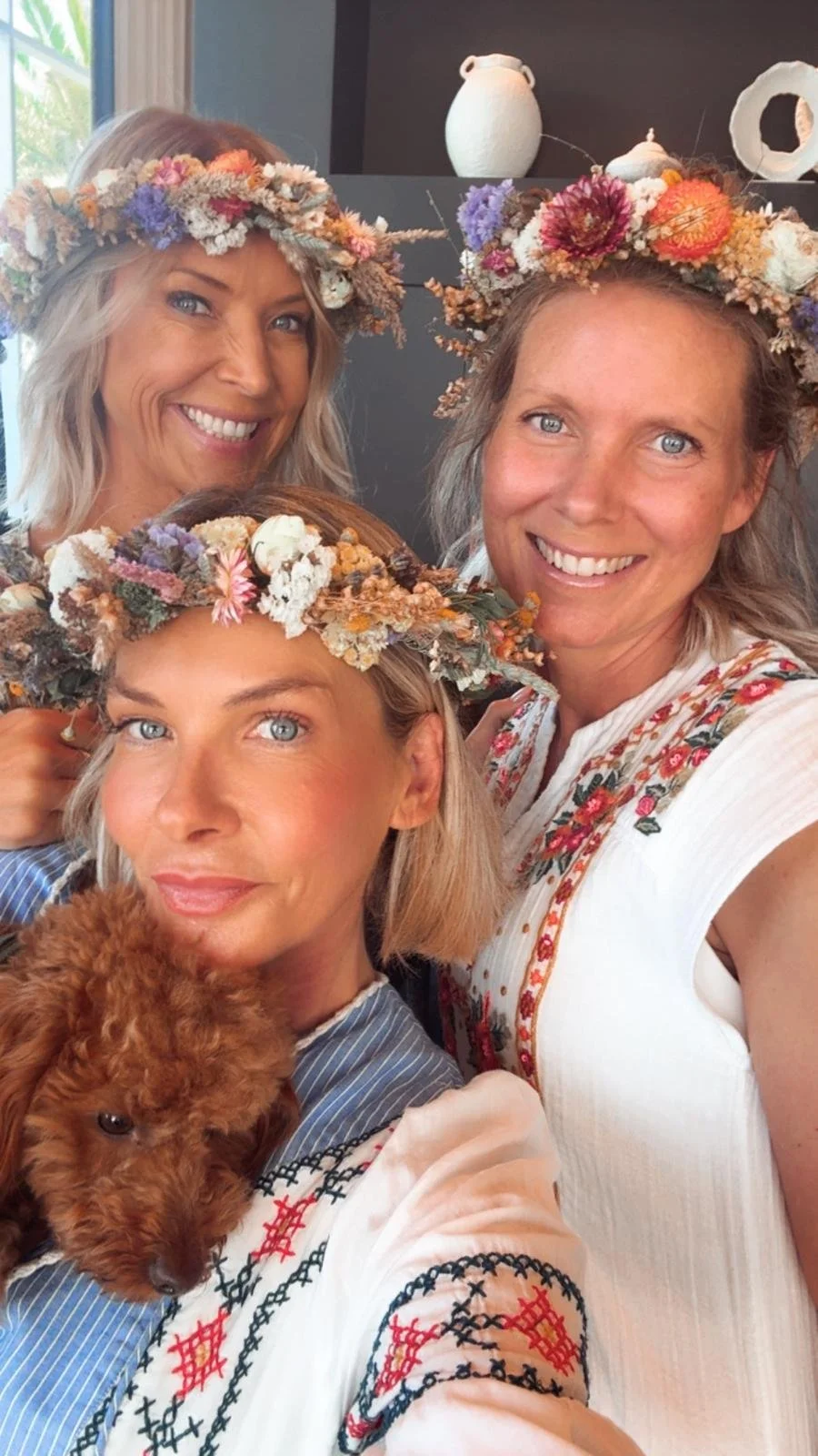 Sarah Nicollier, Katy Glover, Louise Huzell at the Midsommar Celebration in the Vilamoura Office, Algarve, Portugal