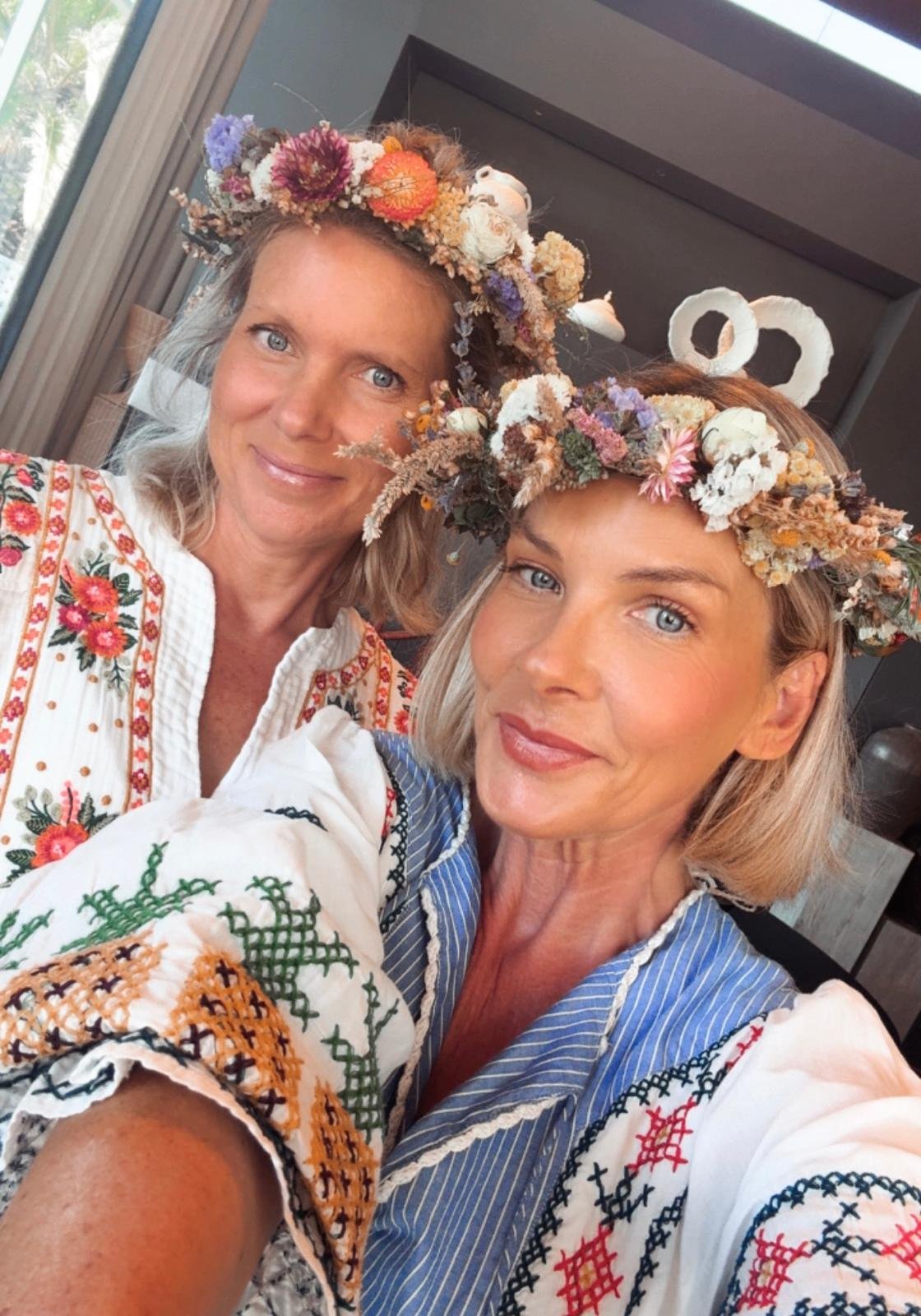 Sarah Nicollier and Louise Huzell at the Midsommar Celebration in the Vilamoura Office, Algarve, Portugal