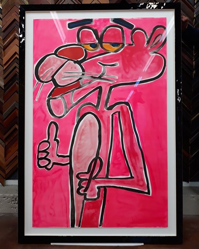 Look at how cool this lithograph by Katherine Bernhardt is. Such nostalgia this piece brings! Who Remembers the Pink Panther, comment below what your favorite episode was!!!! #katherinebernhardt #custompictureframing #art