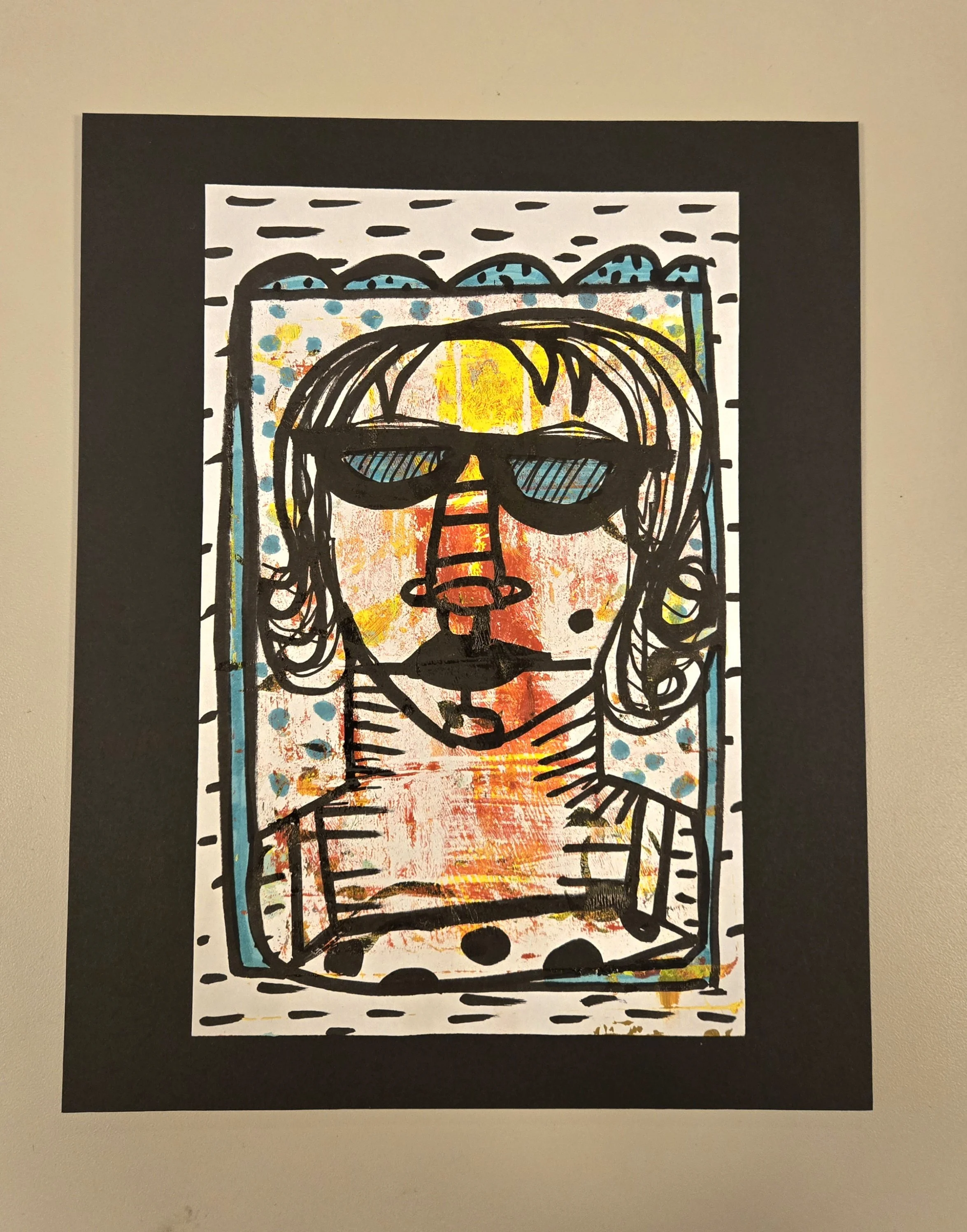 SUNGLASSES AT NIGHT 8x10 Mixed-Media Mono Print (Copy)