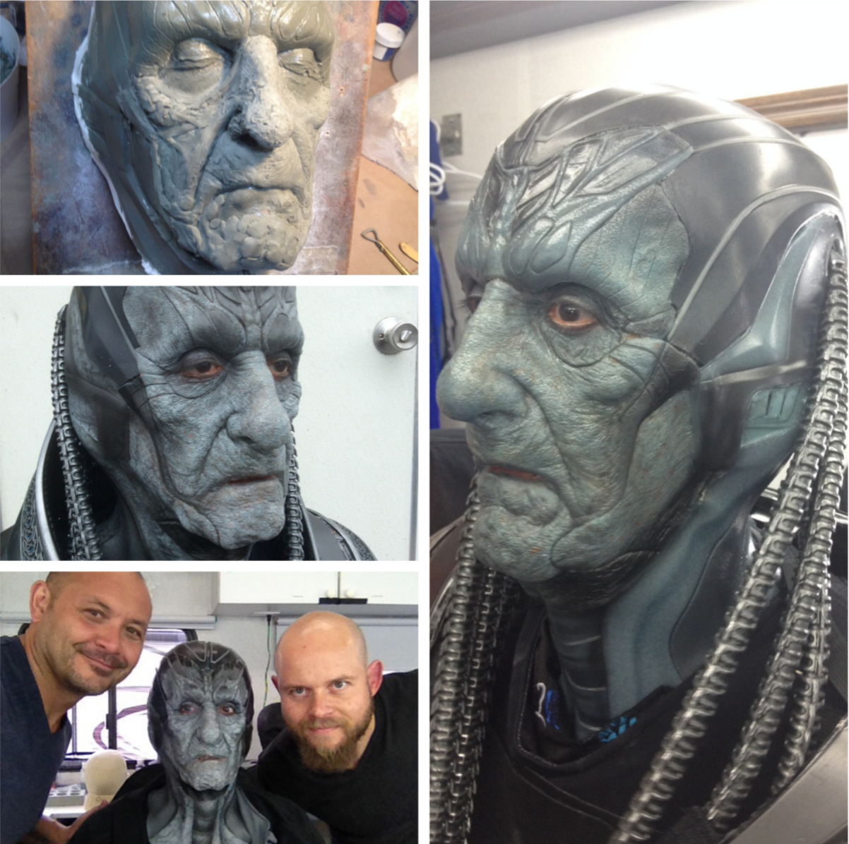 Another fun character that we got to create at Legacy Effects...."Old Apocalypse." We utilized some of the same elements from Oscar's makeup, so that there would be a through line for the characters. Truth be told, the actor Berge', had a great face to start with. It made creating the old and weathered version Apocalypse easier. I roughed in the sculpture, then Scott Stoddard @chewmakdatchosef , and I refined the shapes and took it to final detail. From there it moved through the machine which is Legacy Effects through the molding and silicone departments. If this passed through your hands... Please tag yourself. Once in Montreal, Alexei Dmitriew @hookuptattoos, and I did the first makeup test. We did him in grey tones with a lot of warm under tones. I really liked this version best. Singer wanted him to have more of a connection to the Oscar version, so he wanted to see a test in the Apocalypse real color. That is the final version that makes it to screen (I hope). During the shoot days, Alexei, Scott and Sabrina Wilson @sabswilson applied the makeup.