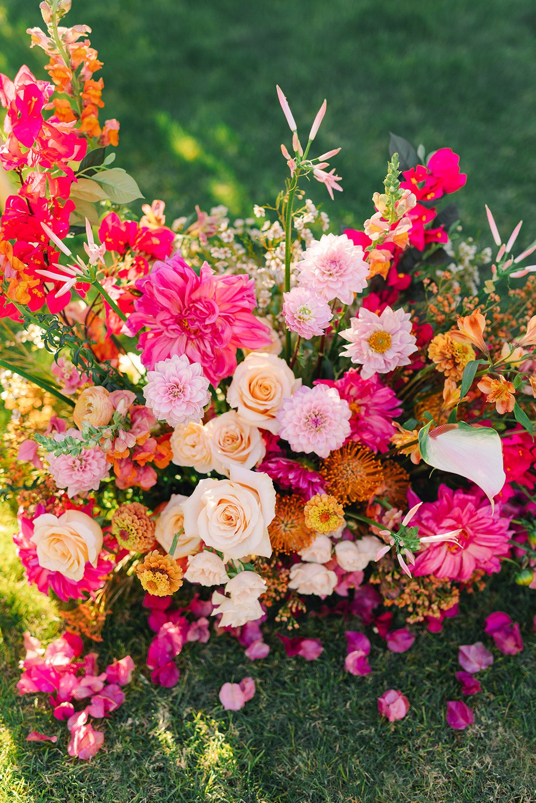 colorful wedding flowers in shades of pink and orange