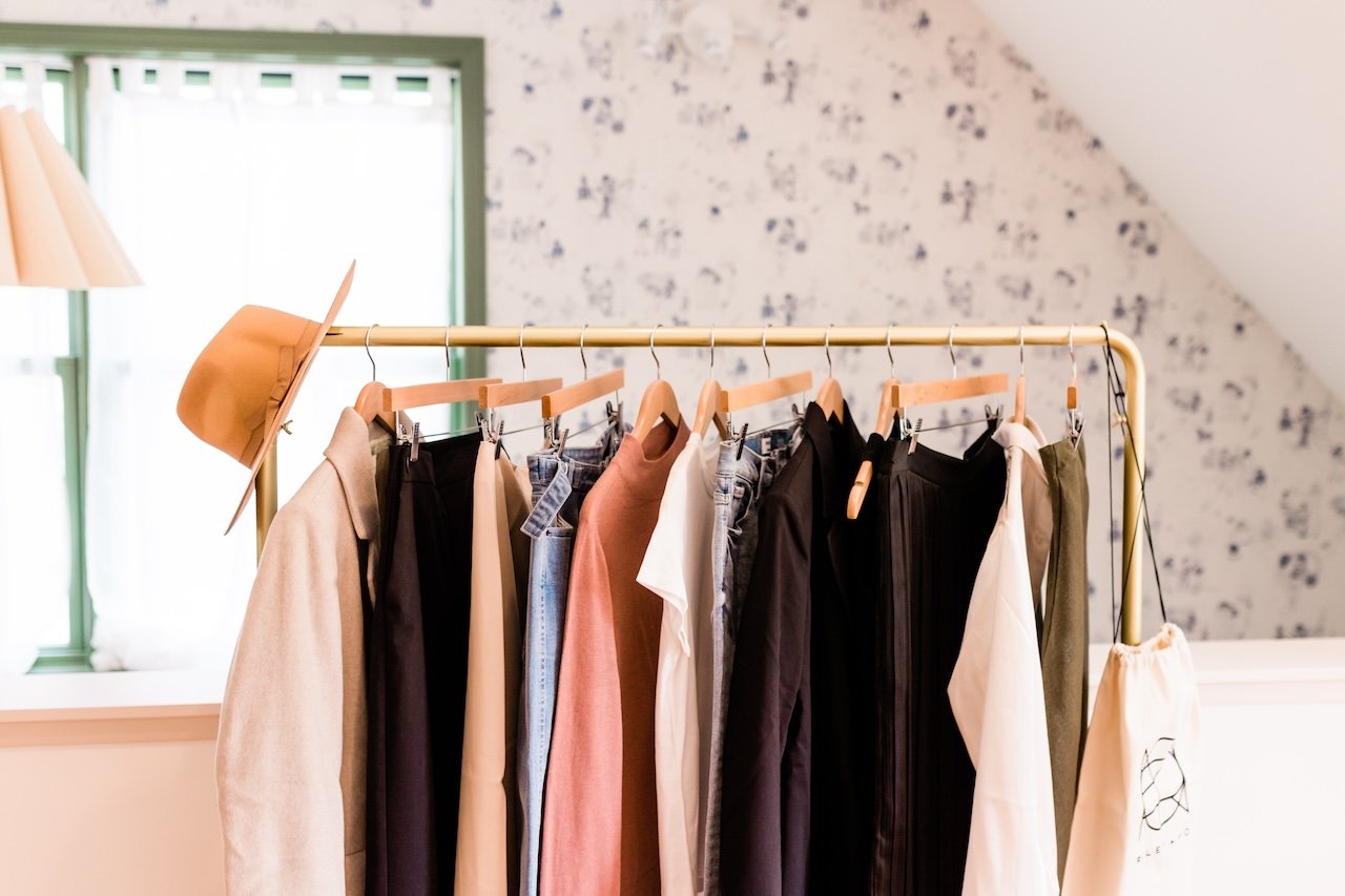 brand photo of clothing rack in home studio
