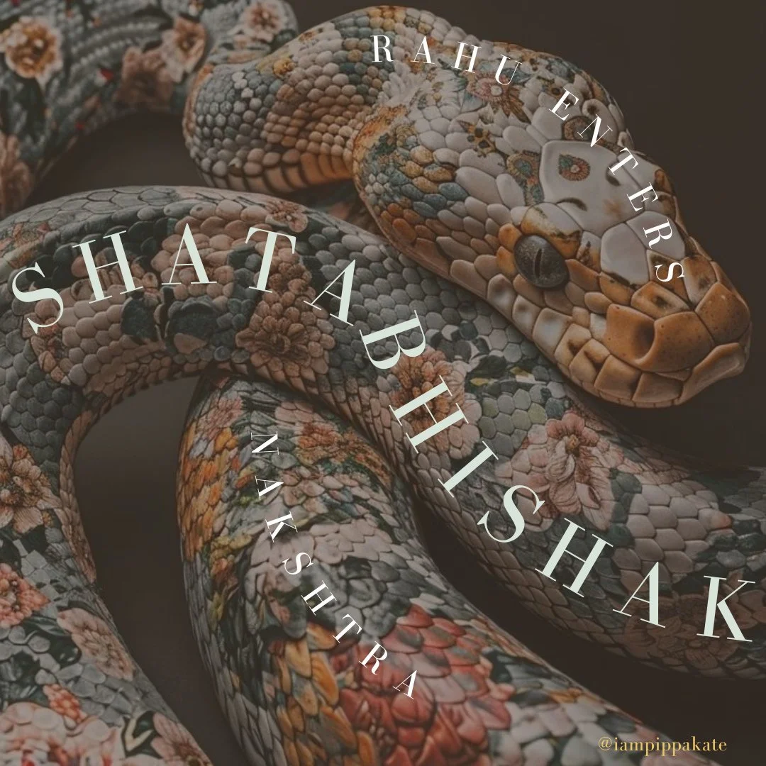 NORTH NODE IN SHATABHISHAK

When: 23rd of November until the 2nd of August 2026

The North Node (Rahu) moves into a lunar mansion in Aquarius known as Shatabhishak (pronounced Shata-bhish-ak) where it will be activated by eclipse Season in late Febru