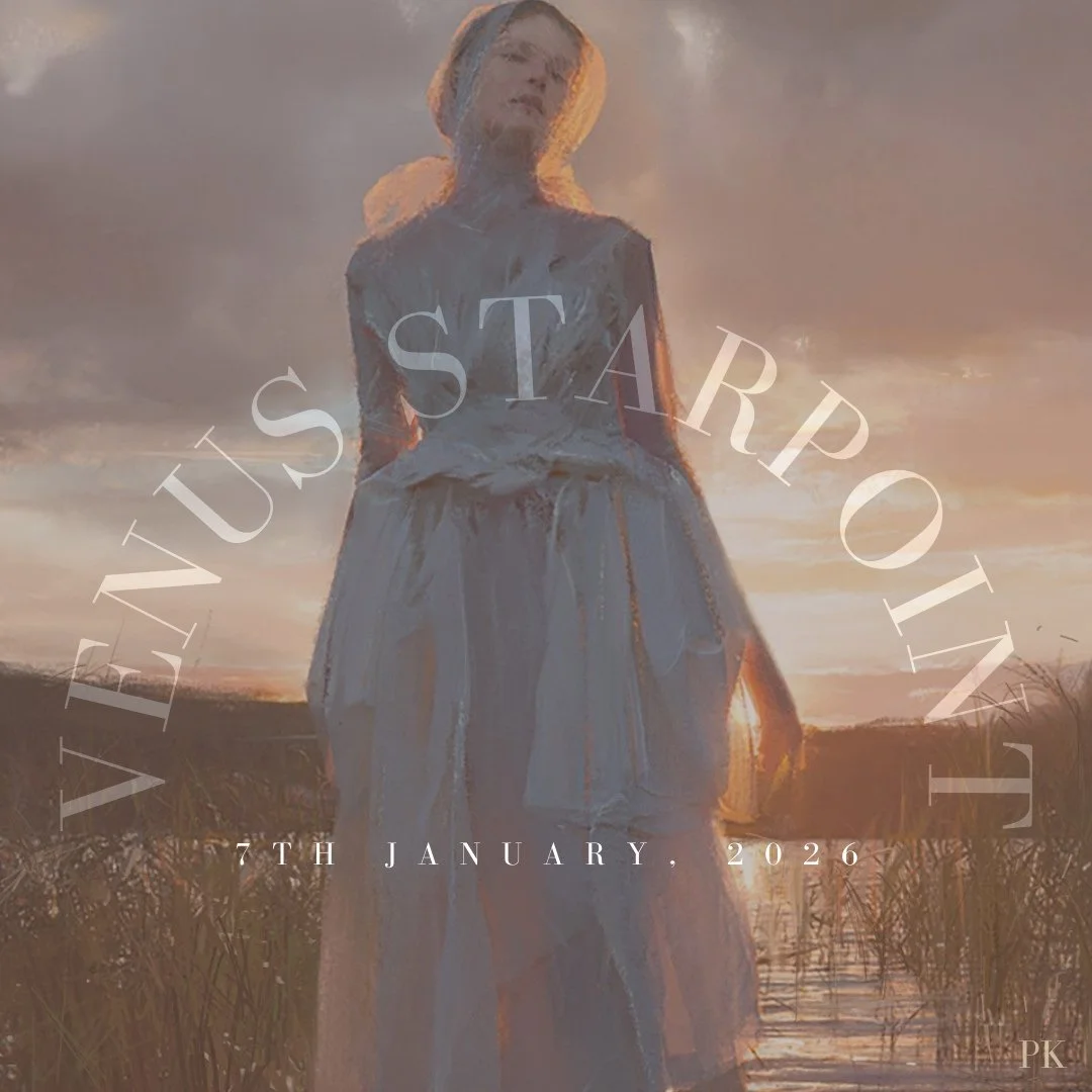 VENUS STAR POINT⁠
⁠
When: 7th of January, 2026⁠
⁠
Today Venus enters a part of Sagittarius called Purva Ashadha, a Lunar Mansion which she rules, and this is the place where she will start a new cycle as she meets the Sun here on the 7th of January (