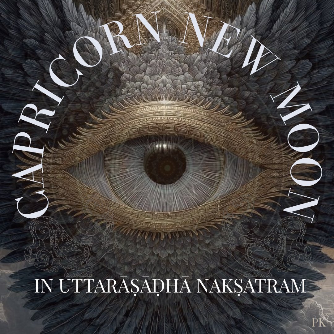 CAPRICORN NEW MOON IN UTTARĀṢĀḌHAĀ NAKṢATRAM⁠
⁠
When: 18th - 19th of January⁠
⁠
This New Moon arrives at a powerful threshold - sitting in the liminal space between Sagittarius and Capricorn Constellations (though seen as around 4' of Capricorn) with