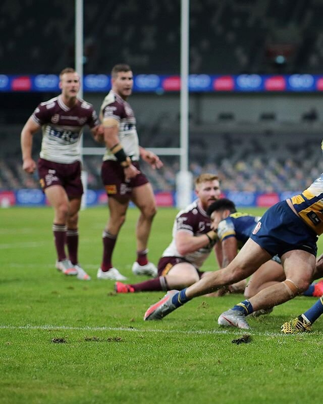 Late Flight :: The Sea Eagles fought back in the second half with a couple of late tries against the Eels, here&rsquo;s Jorge Taufua of the Sea Eagles scoring a big try in the corner during the round four NRL match between the Parramatta Eels and the