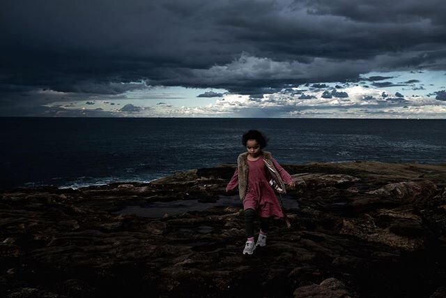 Rock Hopping :: Exploring the rock pools with the girls this afternoon at Freshwater Headland, we saw a rainbow, a breaching whale and rain showers passing through.