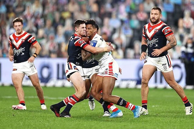 Roosters Romp :: The Sydney Roosters had a convincing win over the St George Dragons last night, unfortunately soured by injuries to several young stars in their round 7 NRL match at Bankwest Stadium in Sydney, Australia. @gettysport #nrl @sydneyroos