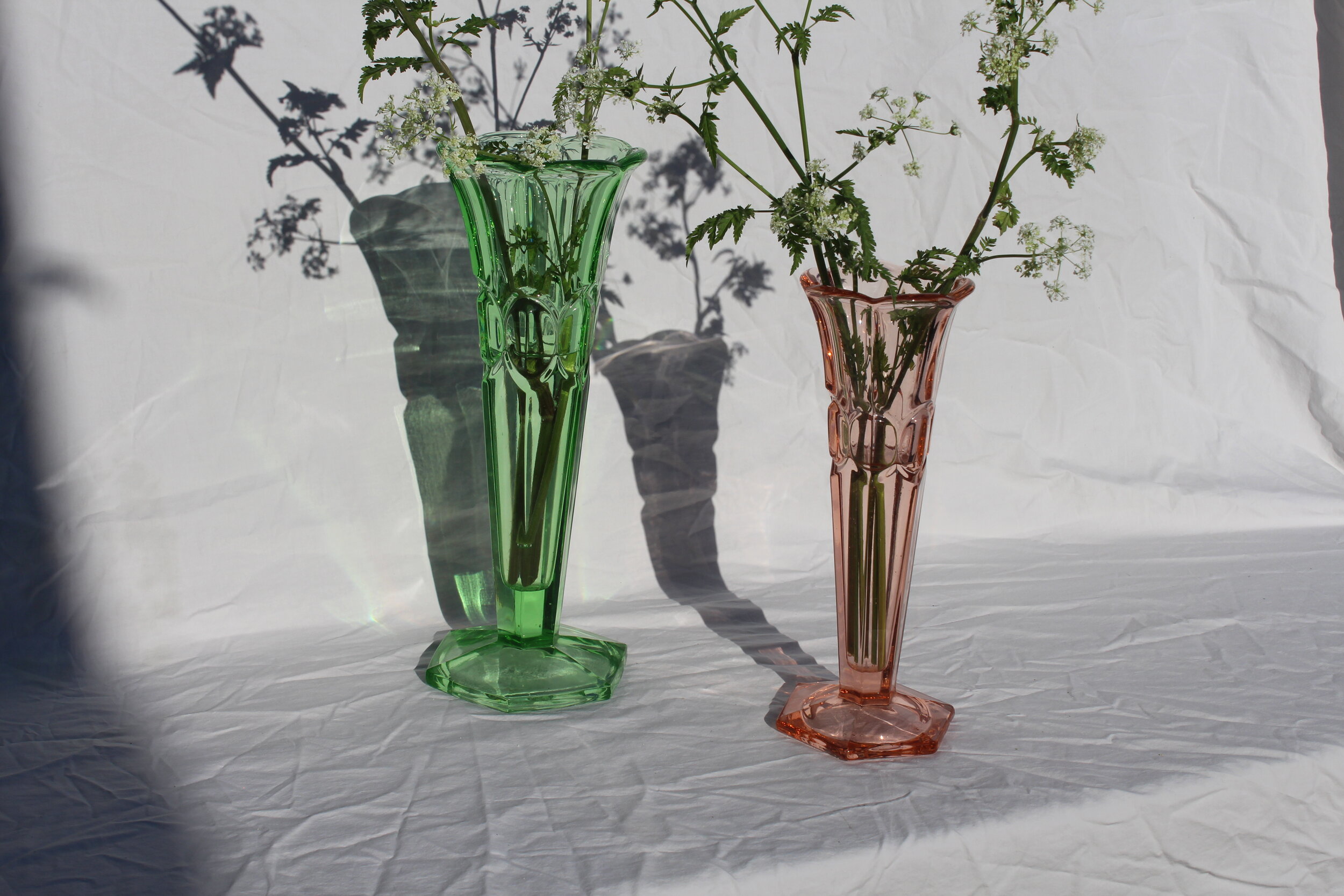 Pink And Green Glass Art Deco Vases — Goods In