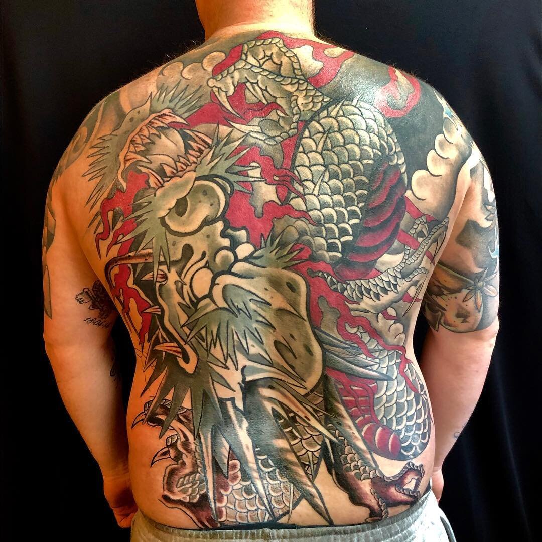 Not too much left on my good mate  carl Holmes. #72tattoo #japanesetattoo #manchester #tattoosofinstagram #dragon #dragontattoo