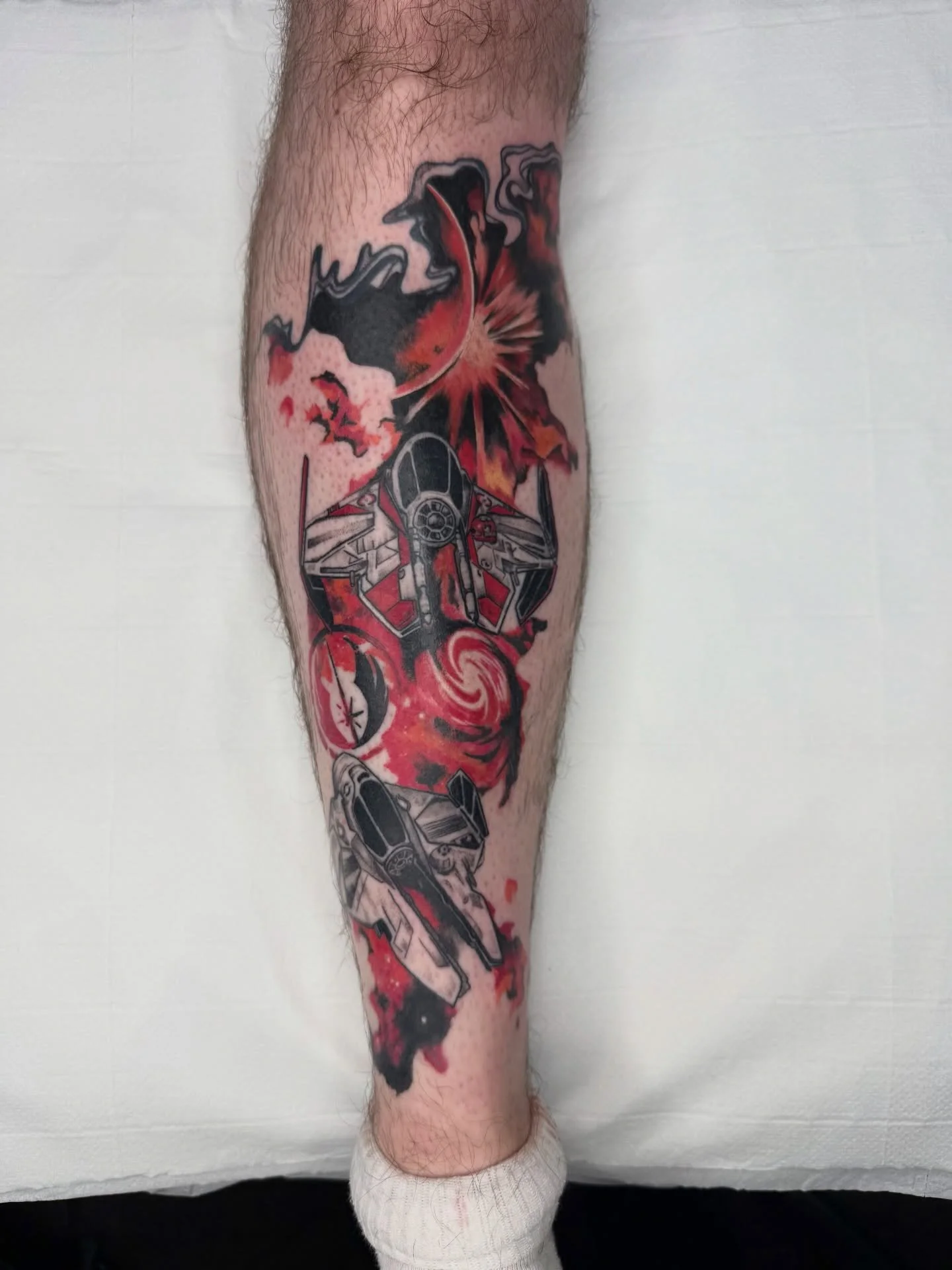 Abstract Star Wars galaxy shin piece made for Jake a few weeks back. Top half fresh and lower half with both ships healed in these images 👌

Thanks so much pal! 

&bull;&bull;&bull;&bull;&bull;&bull;&bull;&bull;&bull;&bull;&bull;&bull;&bull;&bull;&b