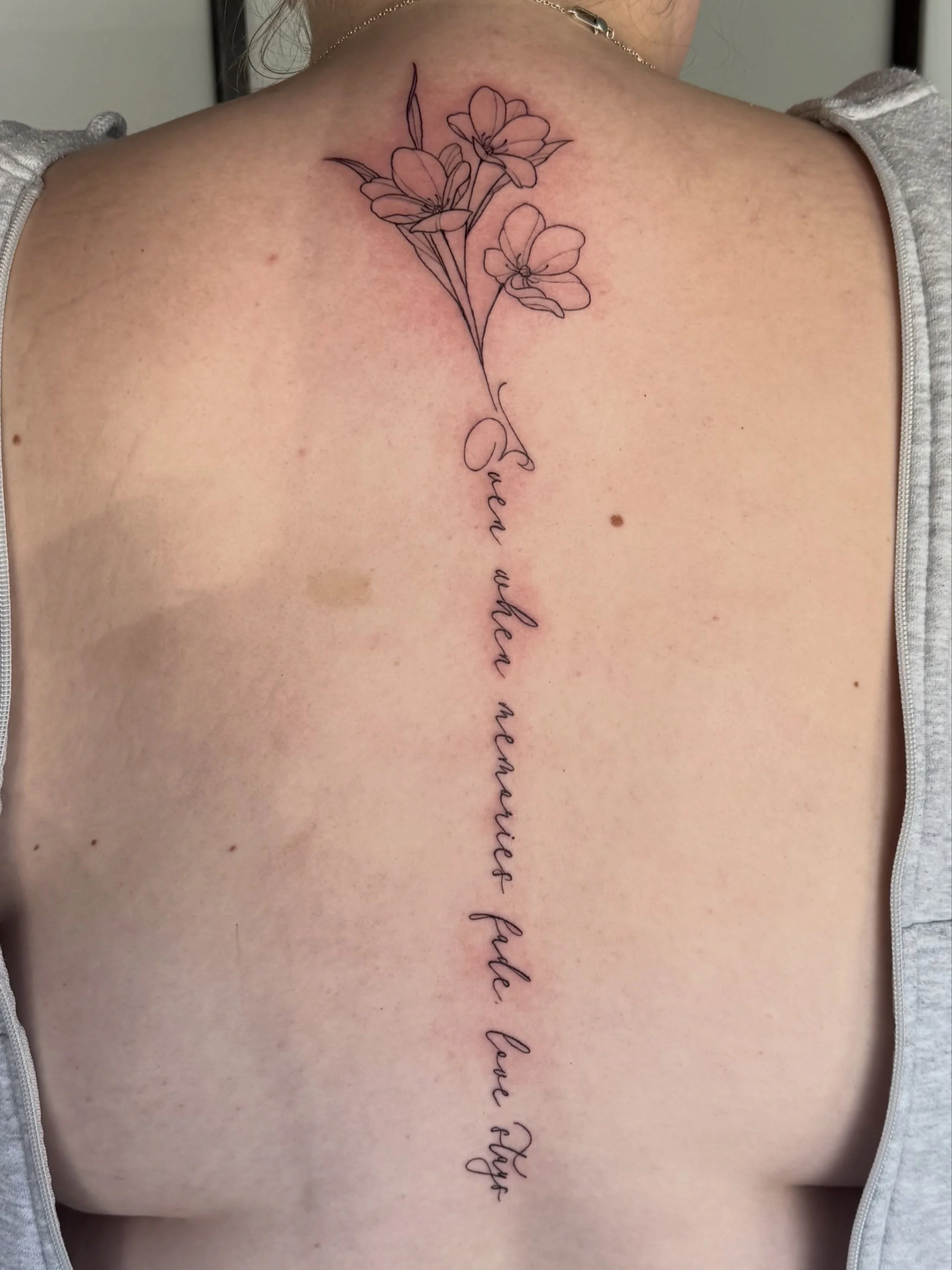 &ldquo;Even when memories fade, love stays&rdquo;

&bull;&bull;&bull;&bull;&bull;&bull;&bull;&bull;&bull;&bull;&bull;&bull;&bull;&bull;&bull;&bull;&bull;&bull;&bull;&bull;&bull;&bull;&bull;&bull;&bull;&bull;
#manchestertattoo #spinetattoo #scripttatt