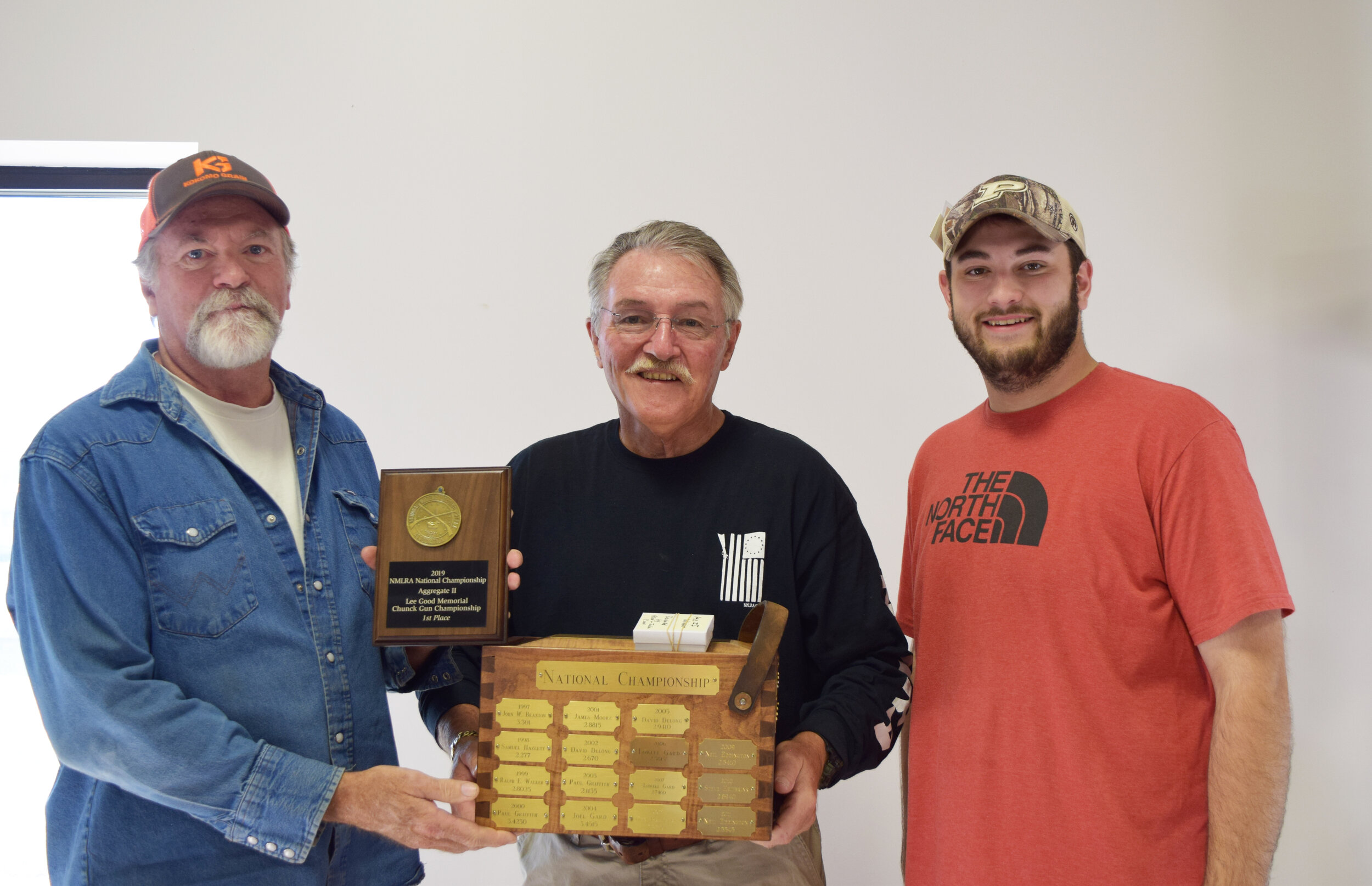  William Wonning - Aggregate II - Lee Good Memorial Chunk Gun Championship Winner with NMLRA President Brent Steele and Director Colton Fleetwood 