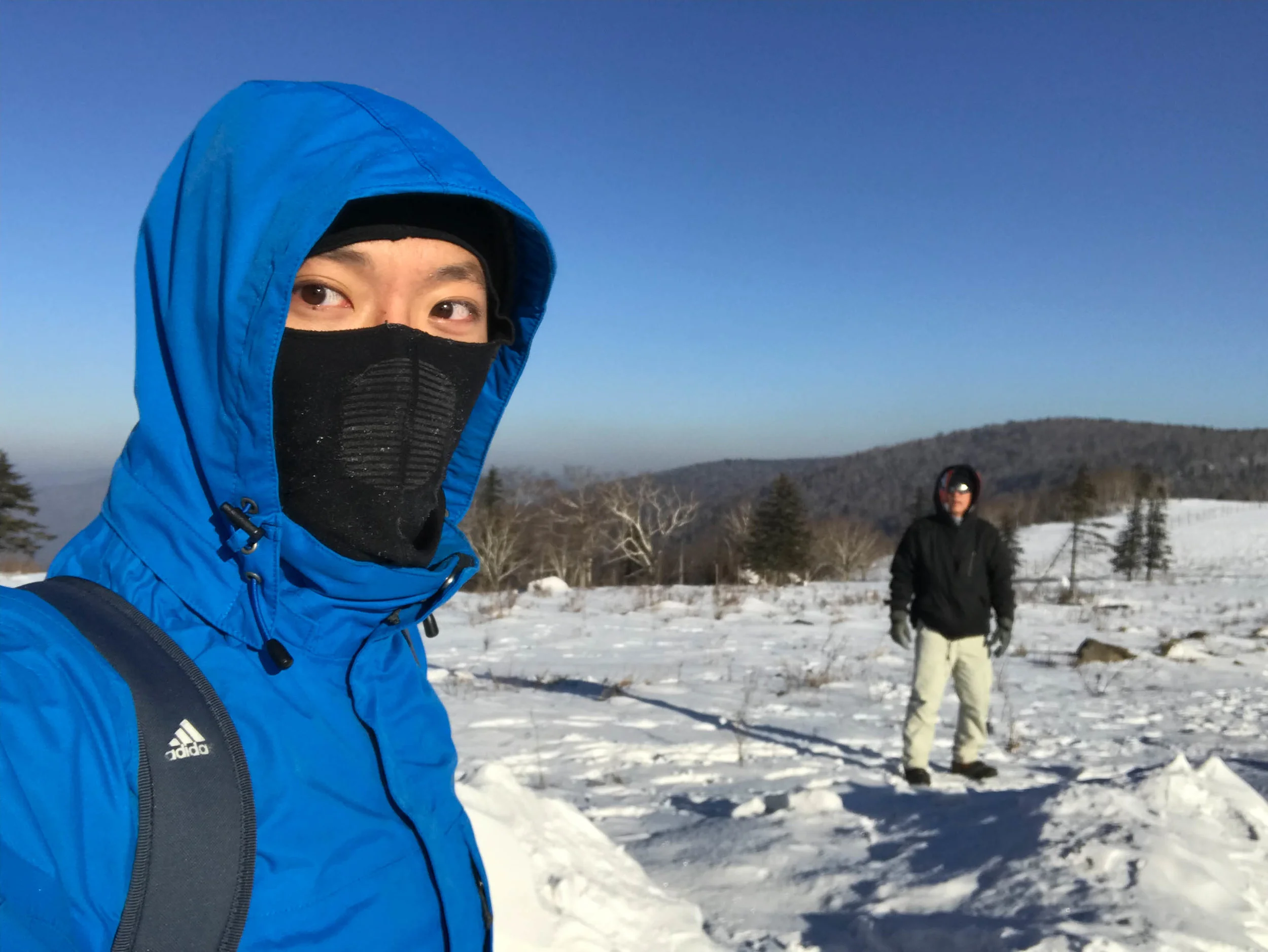 Trekking in sub-zero Harbin snow.