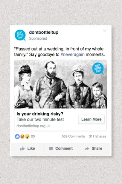  Getting people to engage in behaviour change is tough. Our #NeverAgain campaign was aimed at starting a conversation around alcohol misuse without sounding sanctimonious.  The  #NeverAgain  stories we illustrated were from a selection we had gathere