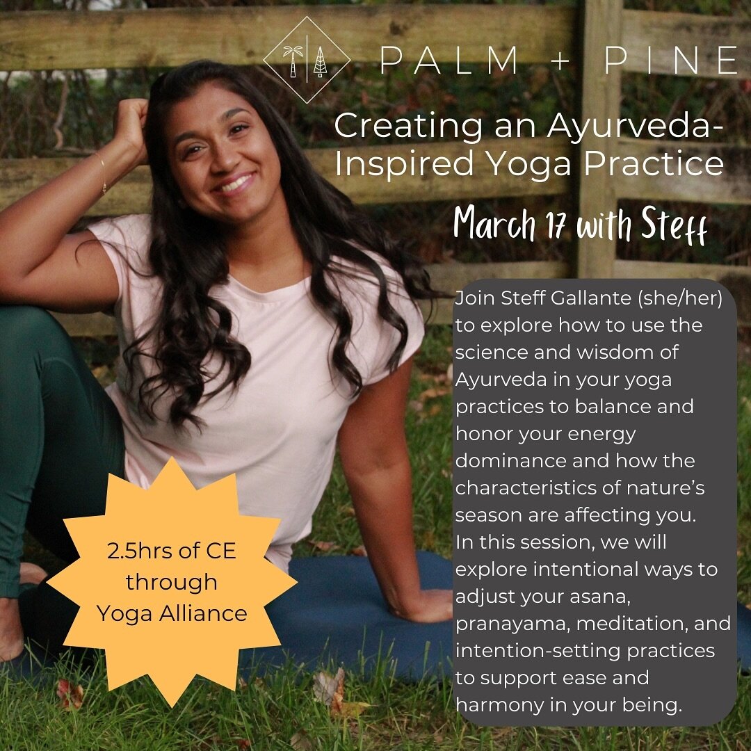 Dive into the wisdom of Ayurveda in this upcoming workshop and learn to create a yoga practice that flows with the rhythms of your energy, nature, and the seasons. 
🌿✨ Are you ready to live and move more intentionally, aligning your body, mind, and 