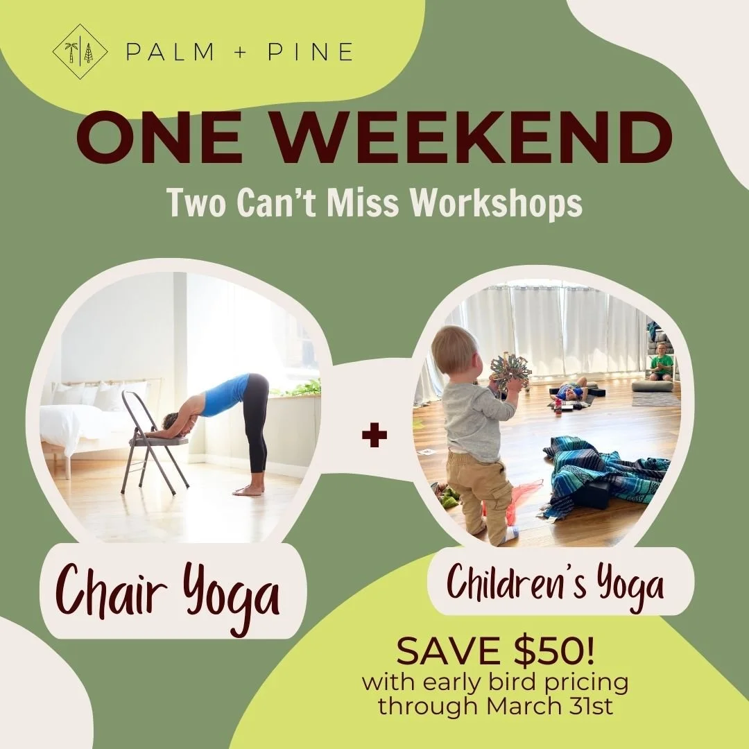 We're excited to offer TWO workshops led by @jesrosenbergyoga!

She's coming back to PALM + PINE to lead a Chair Yoga and Children's Yoga workshop on April 18th and 19th. Join us for a weekend of learning and SAVE $50 if you register before March 31s