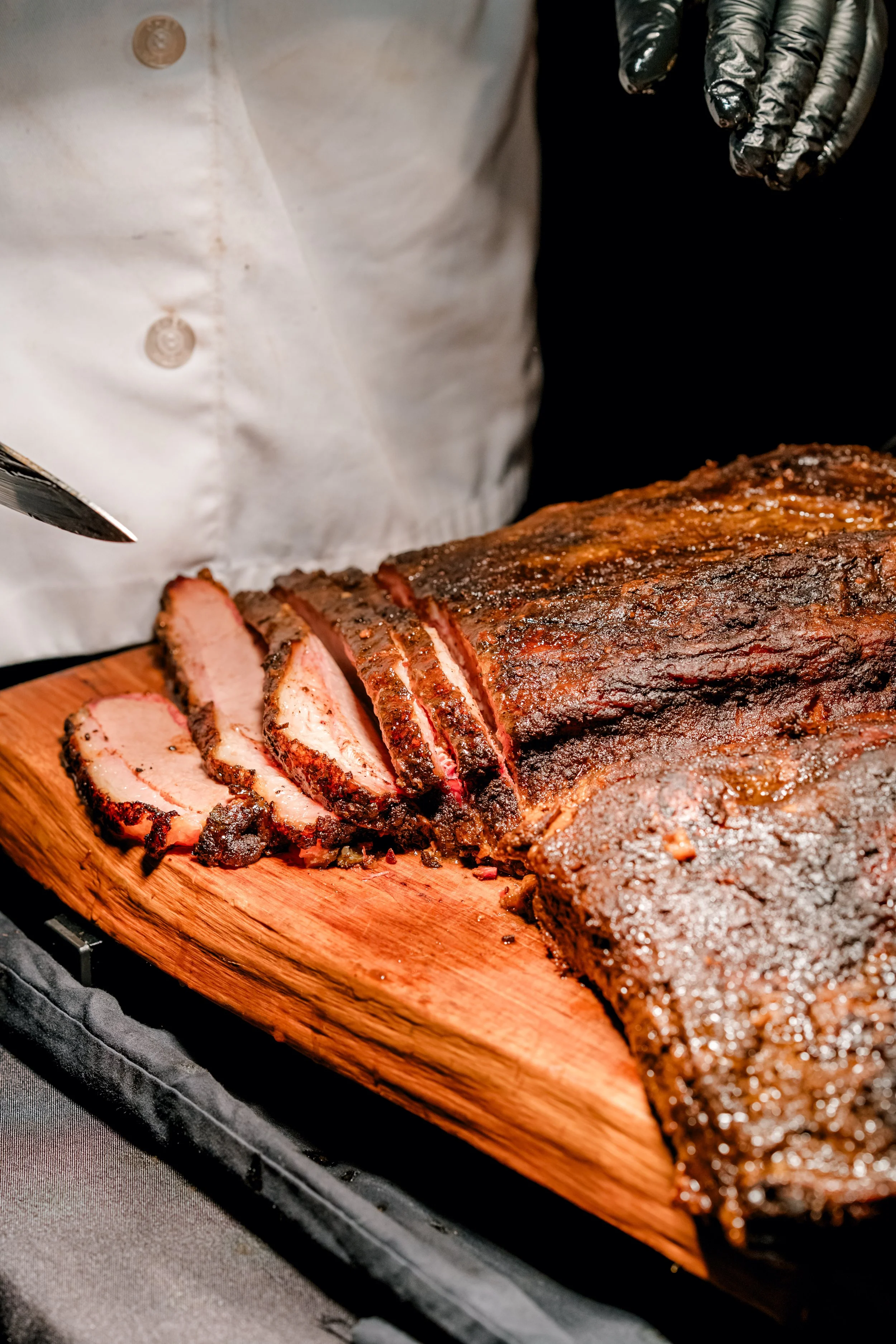 Smoked Brisket served on a carving station