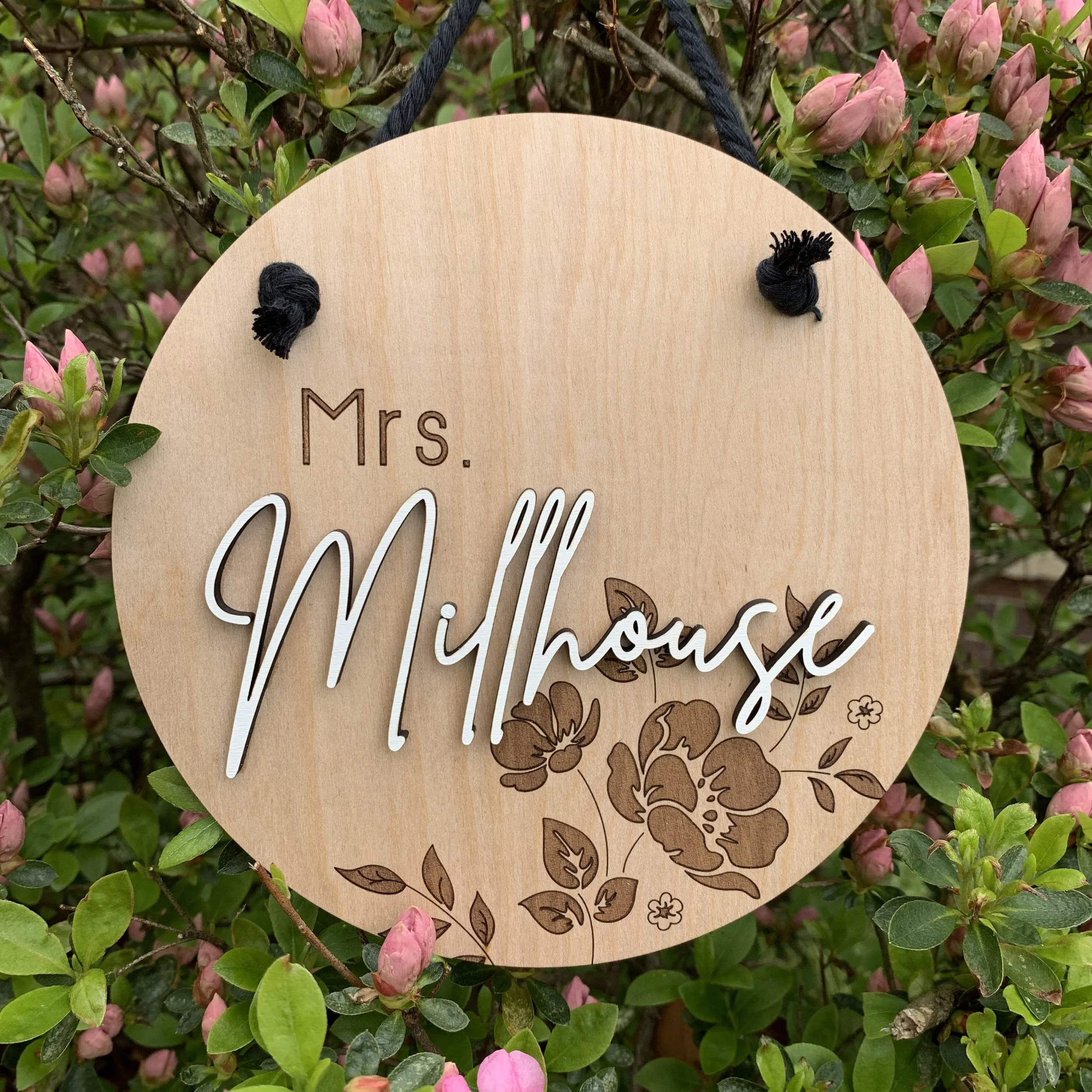 Custom Floral Name Door Sign