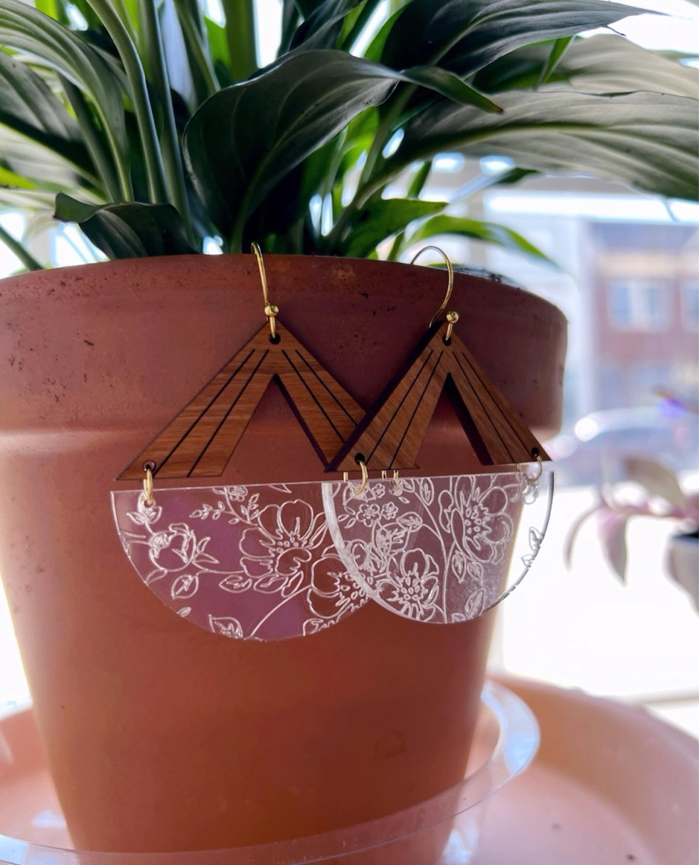 🌸new🌸 wood and acrylic earrings