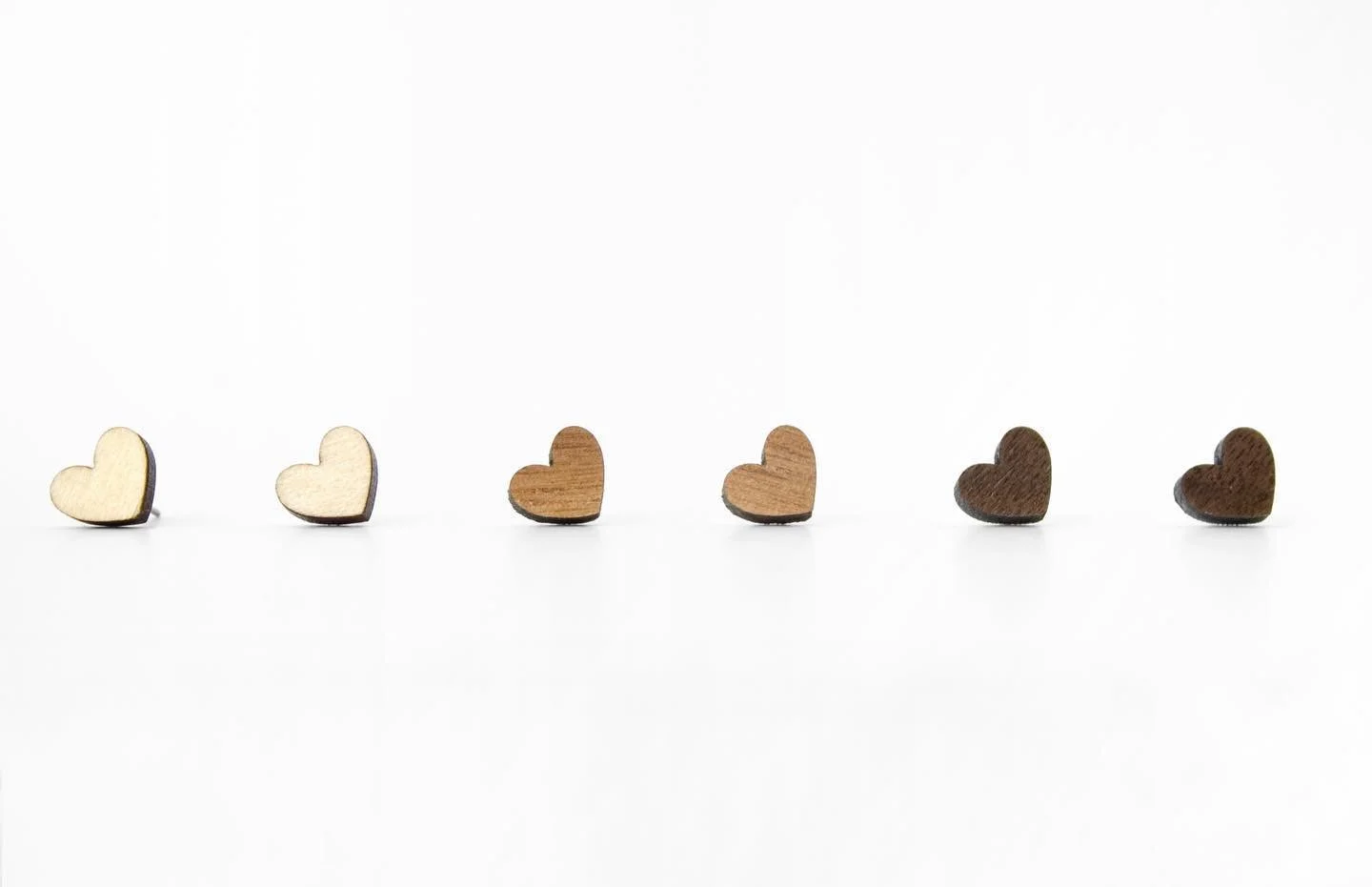 Small stud heart earrings made from solid hardwood and handcrafted one by one ❤️