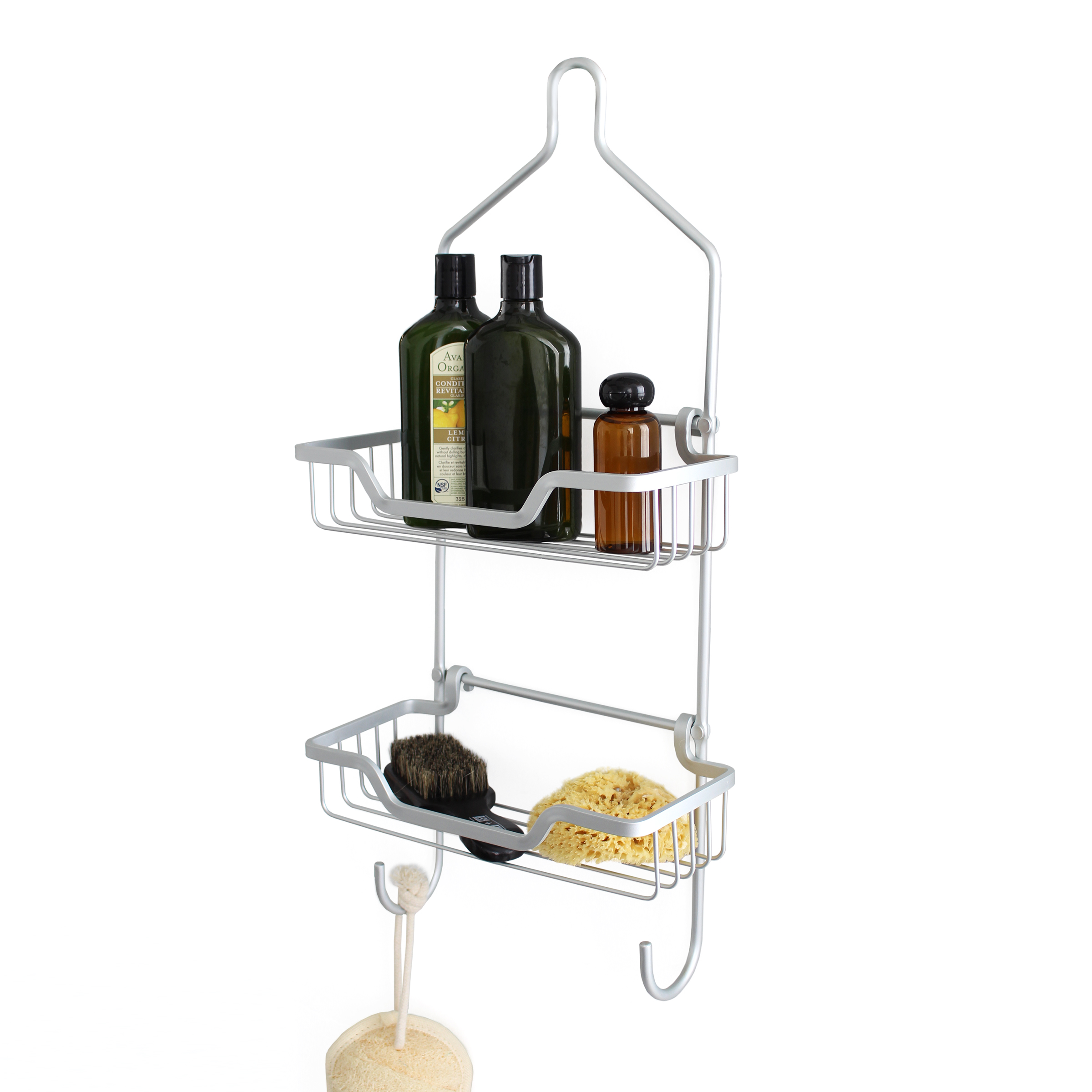 Splash Home Aluminum Maui Shower Caddy Bathroom Hanging Head Two Basket  Organizers Plus Dish for Storage Shelves for Shampoo, Conditioner and Soap  - BLACK 