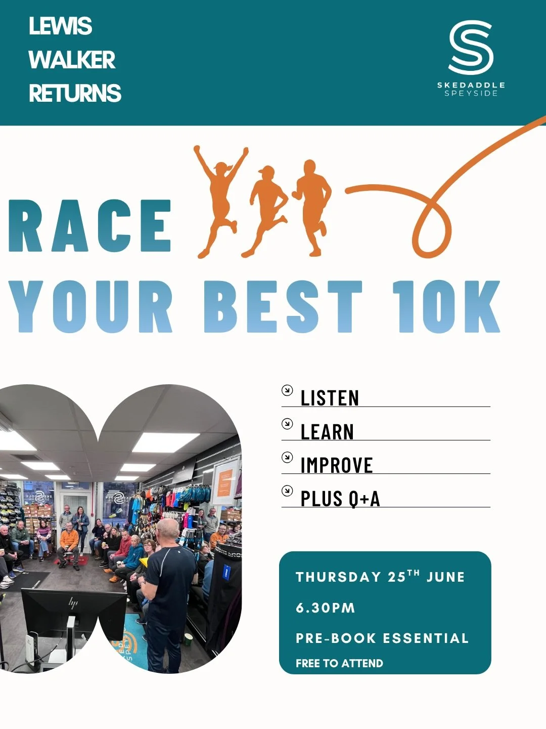 🏃&zwj;♂️ EVENT ANNOUNCEMENT 🏃&zwj;♀️

We&rsquo;re excited to welcome Lewis Walker back to Skedaddle Speyside for an evening talk:
✨ &ldquo;Race Your Best 10K&rdquo; ✨

Whether you&rsquo;re chasing a PB, building confidence over the distance, or loo