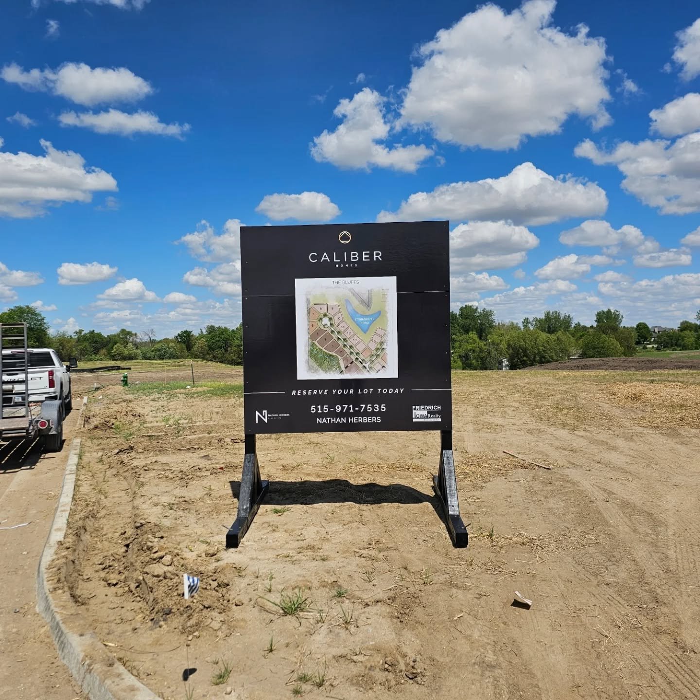 A 4x4 we did for Caliber and Nate Herbers a little while back! A 4x4 on skids can be a great option if you need something temporary or more mobile than a sign installed on posts, while still maintaining durability and looks!