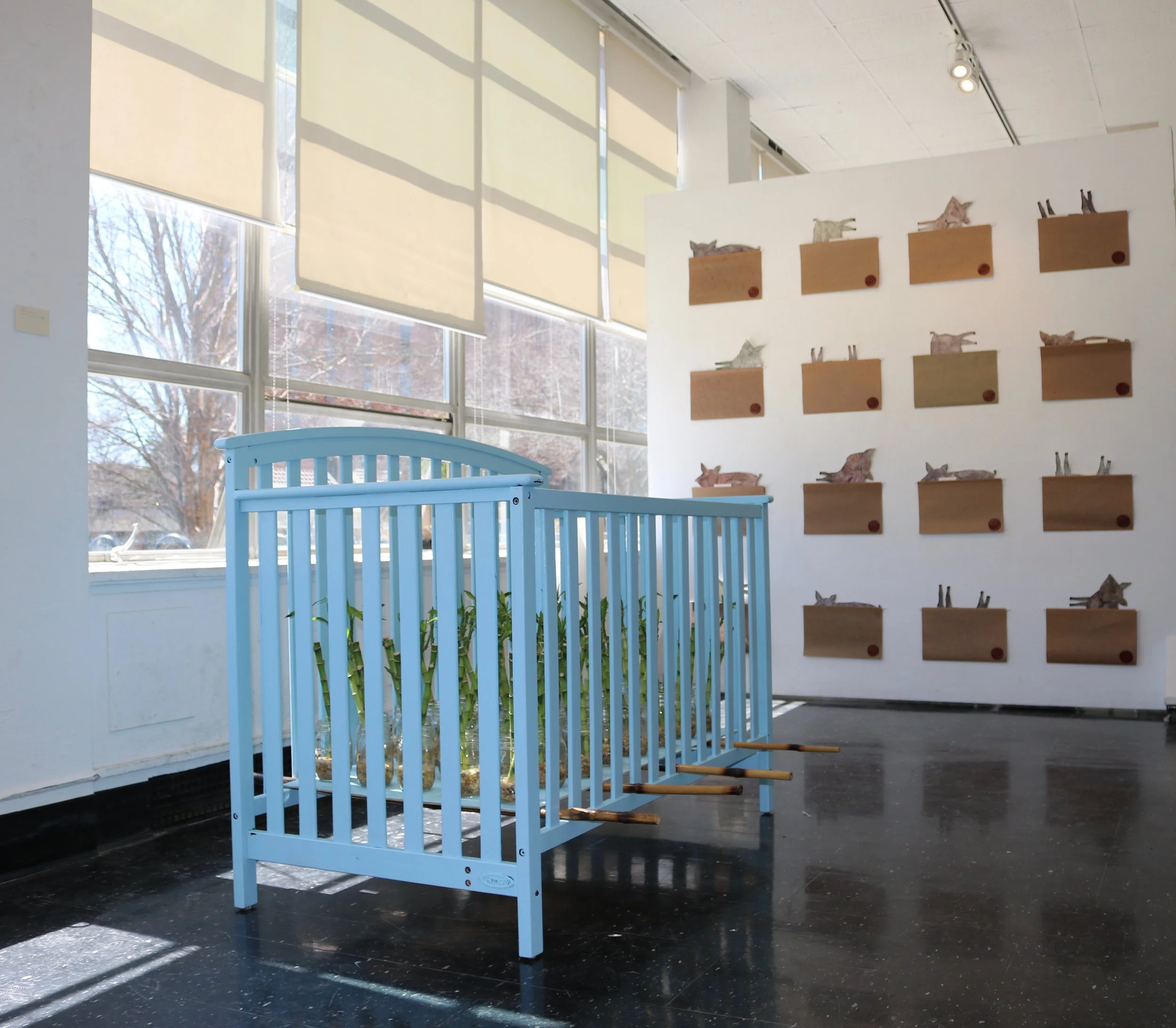 Lucky (福) 39” x 54” x 55” Bamboo in painted found crib April 2018