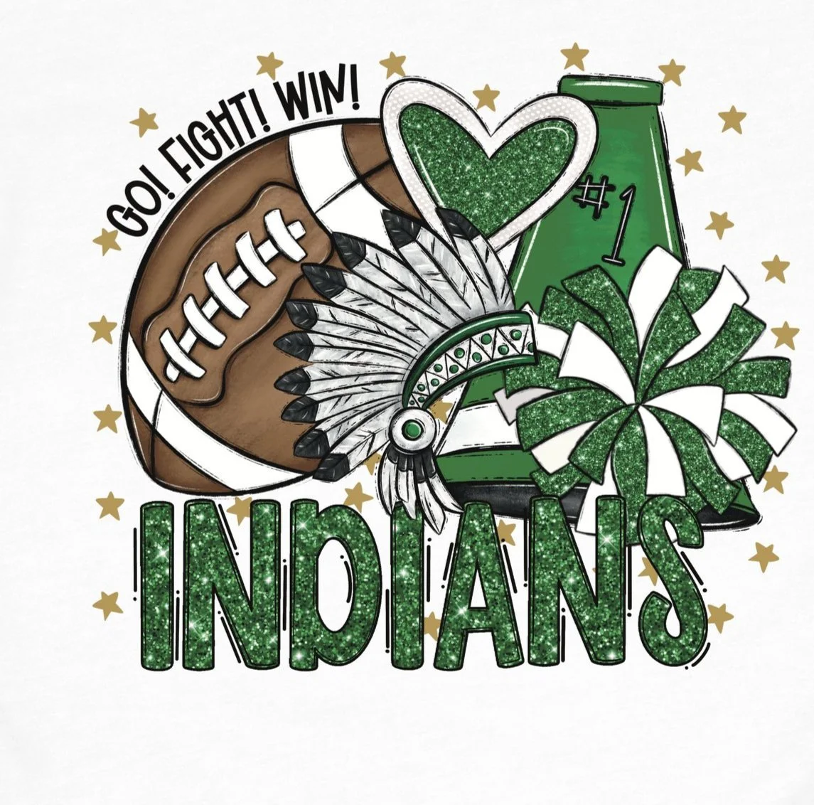 Indians Go Fight Win Glitter DTF