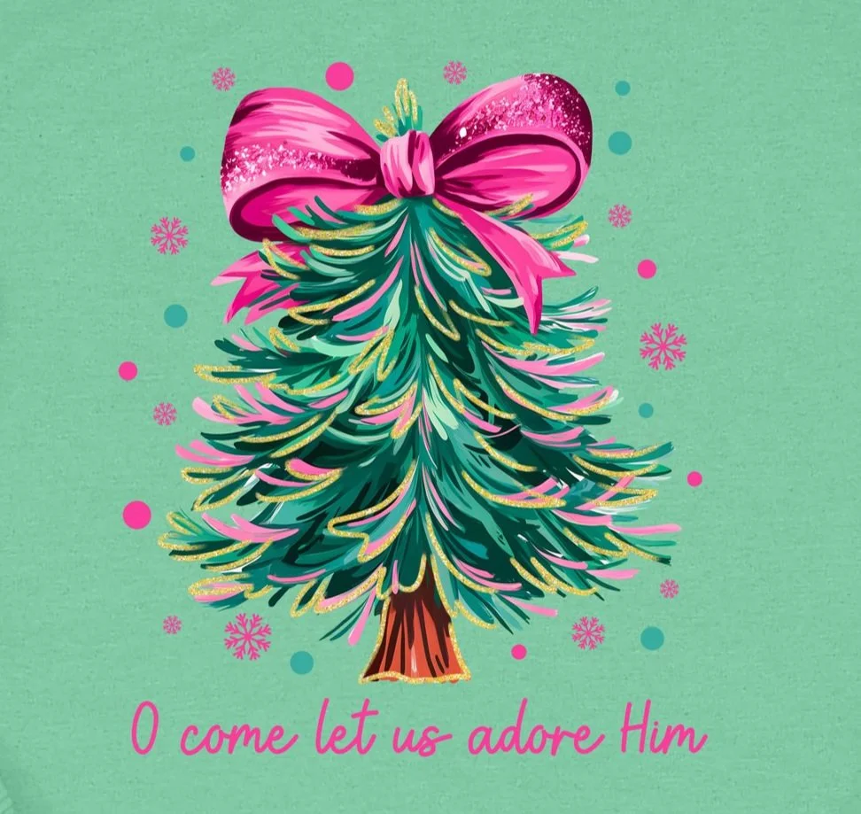 O+COME+LET+US+ADORE+HIM+PINK+TREE+GILDAN+LIGHT+GREEN.jpg