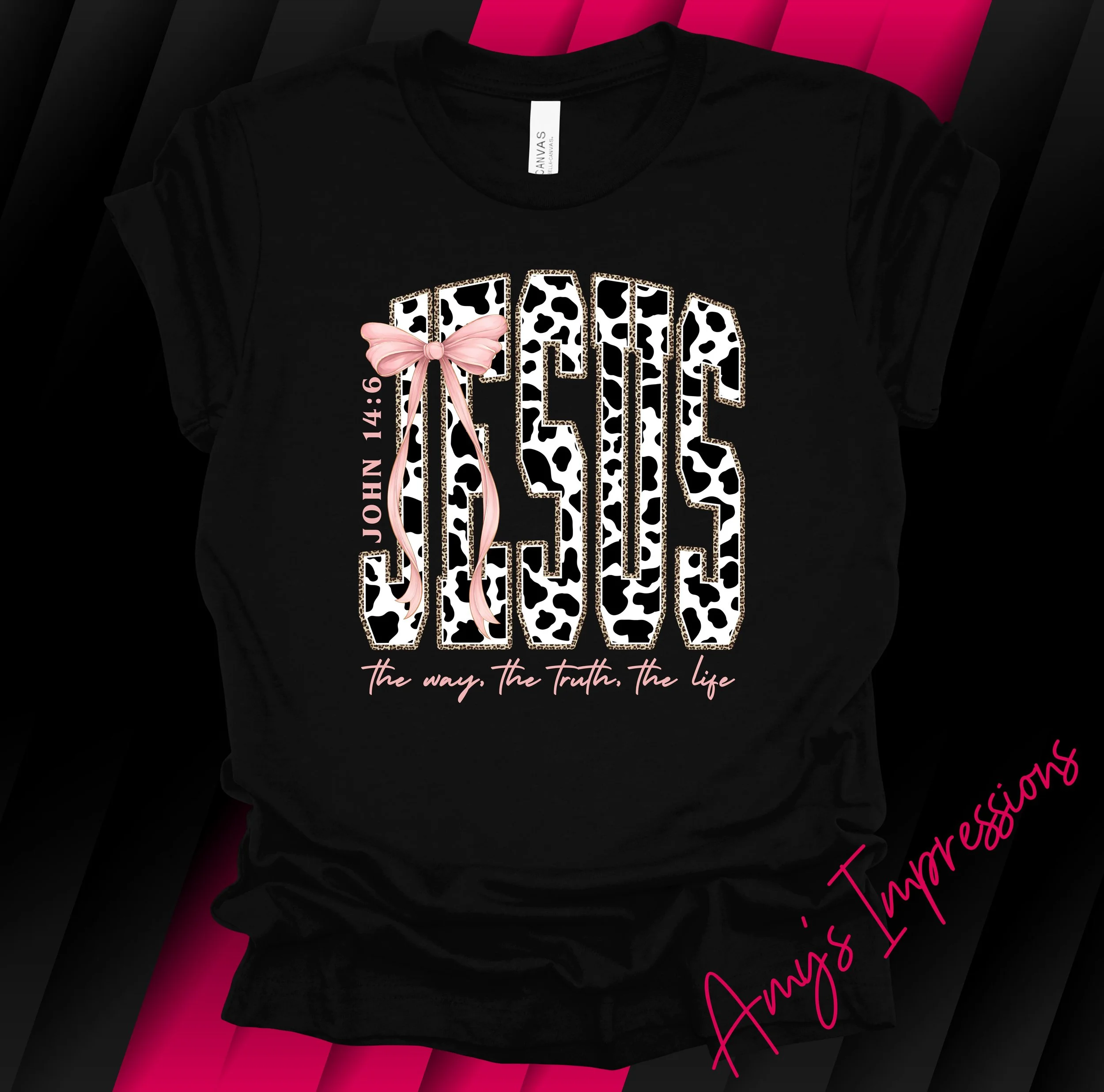 JESUS COW PRINT BOW BELLA BLACK.JPG