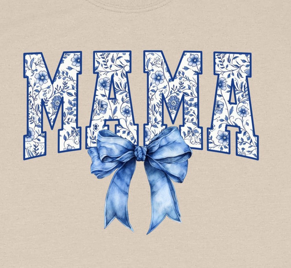 Mama Bow Flower Blue DTF