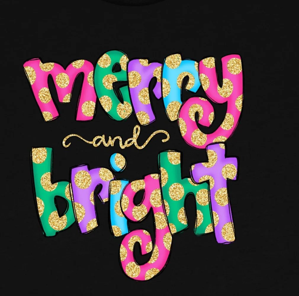 Merry and Bright Gold Glitter DTF