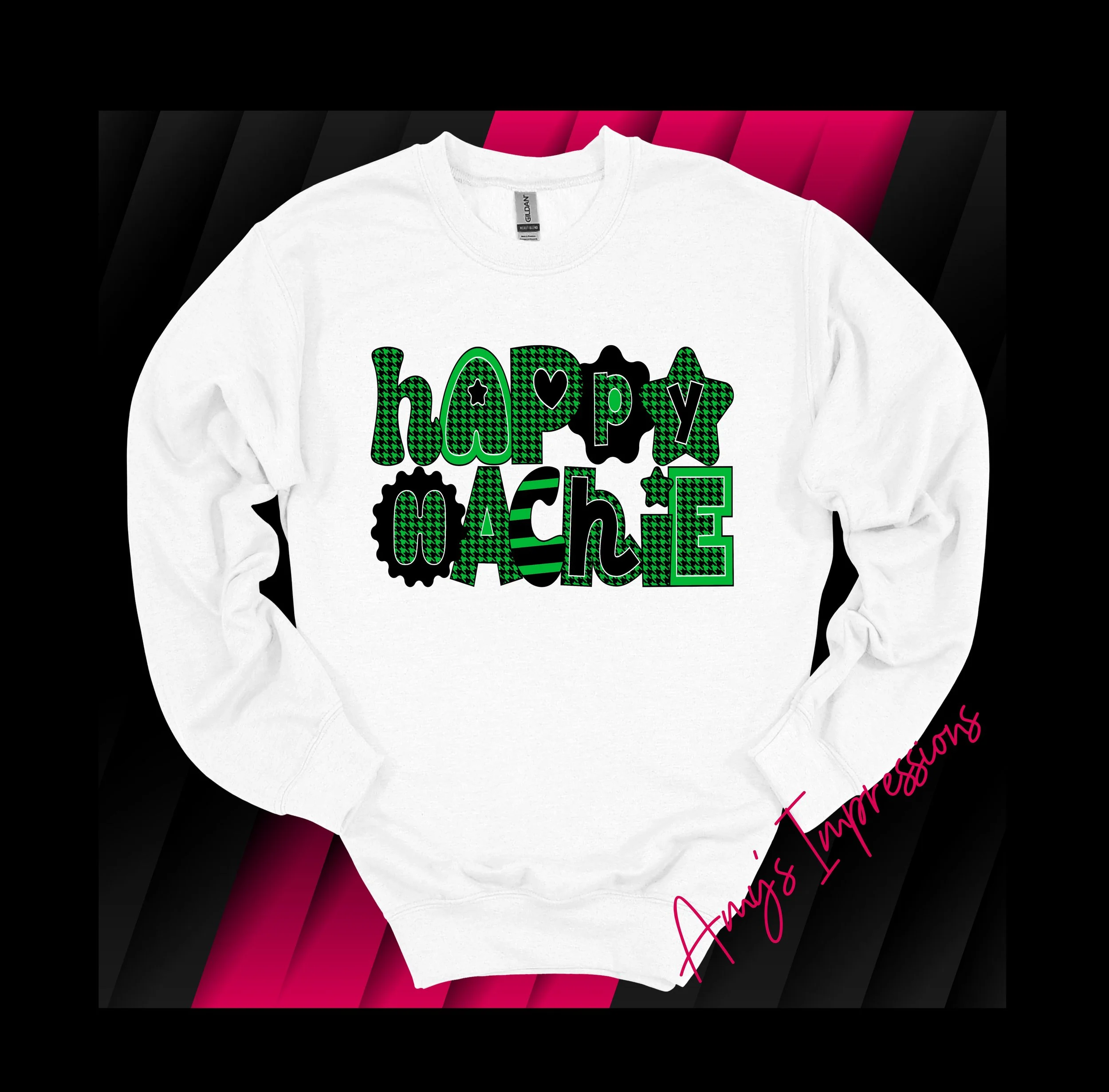 HAPPY HACHIE PATCHWORK GILDAN SWEATSHIRT WHITE.jpg