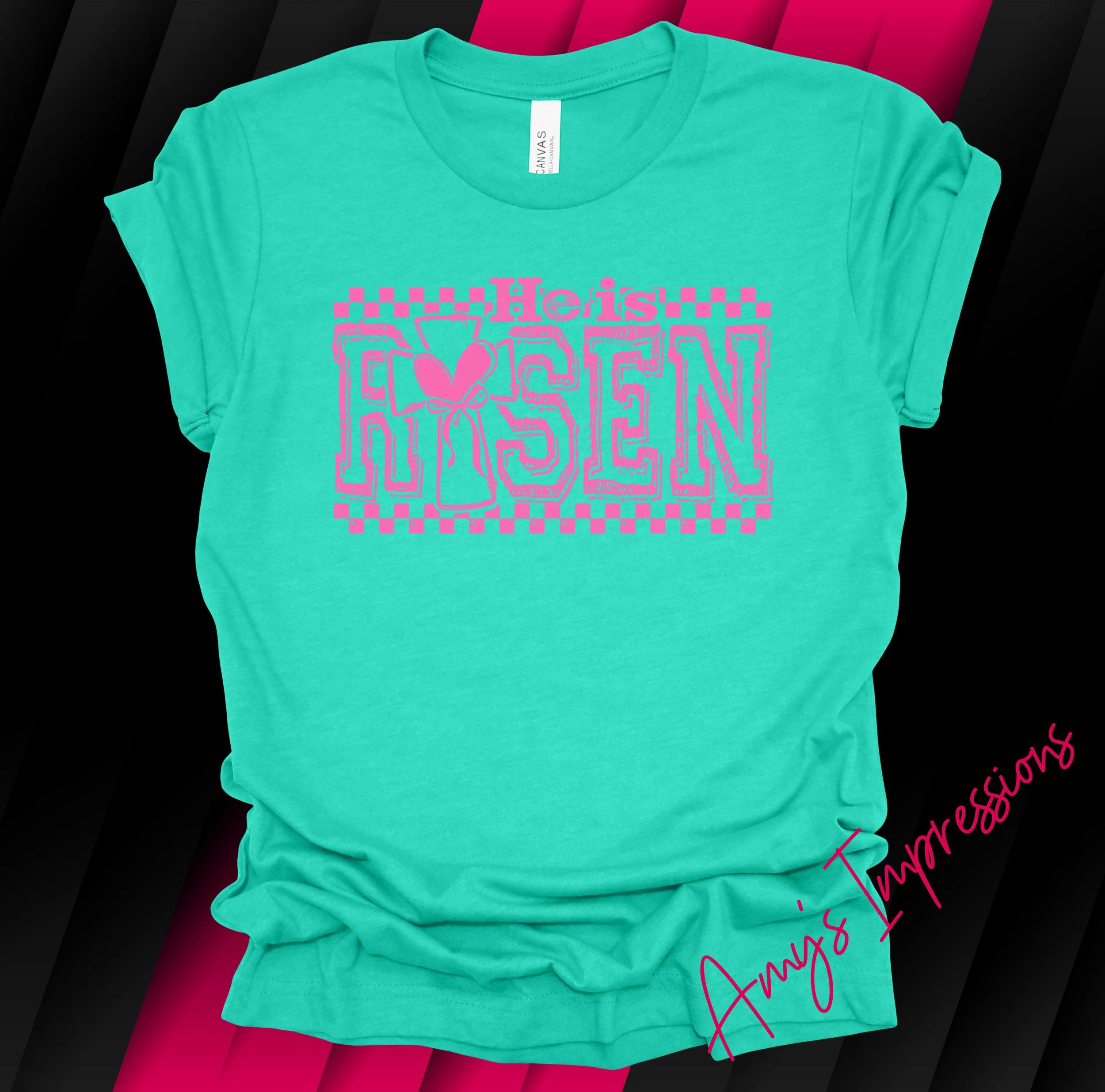 He is Risen Checker Light Pink