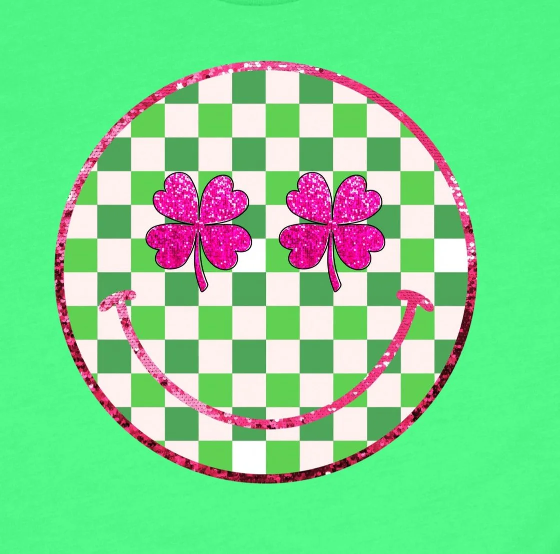 Green Checker Smiley Face DTF