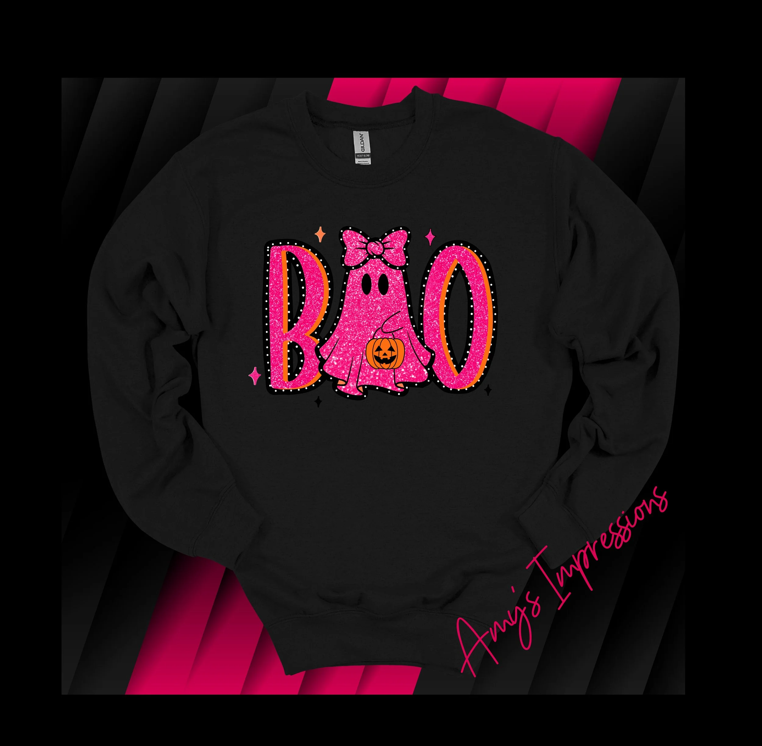BOO PINK GLITTER GILDAN BLACK SWEATSHIRT.jpg