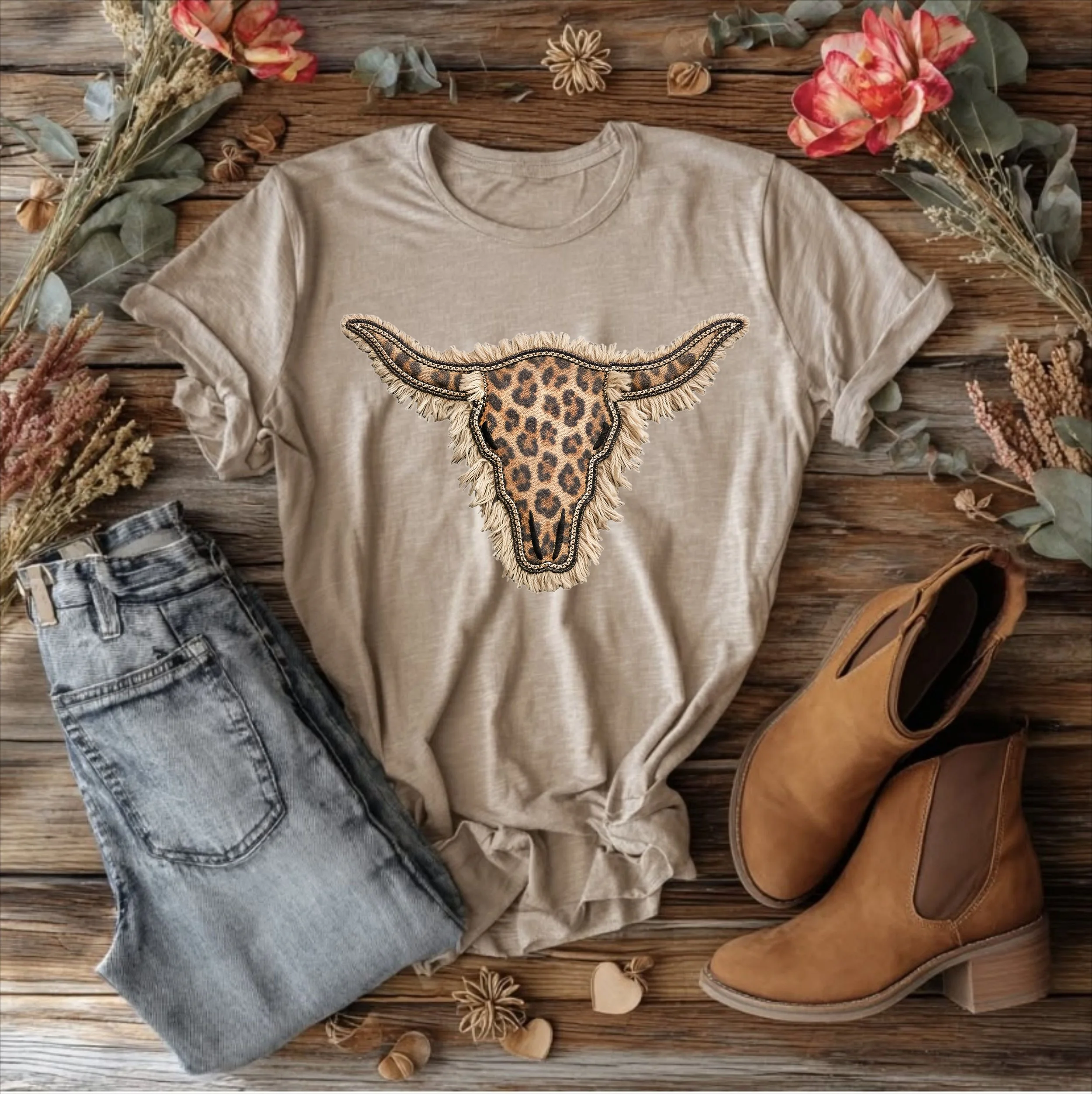 LEOPARD COW SKULL PATCH TAN SHIRT.JPG