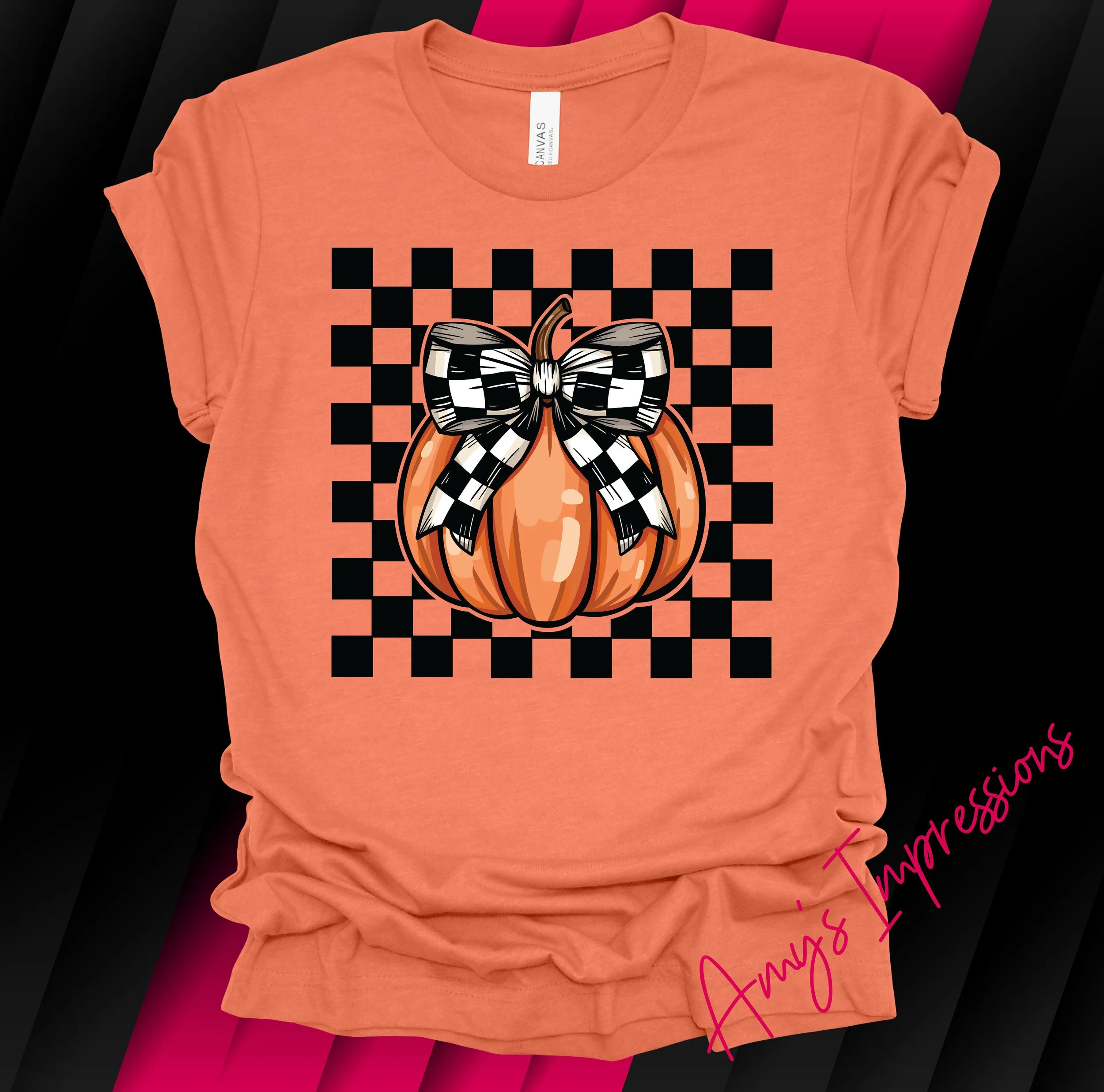 Checkered Pumpkin with Bow