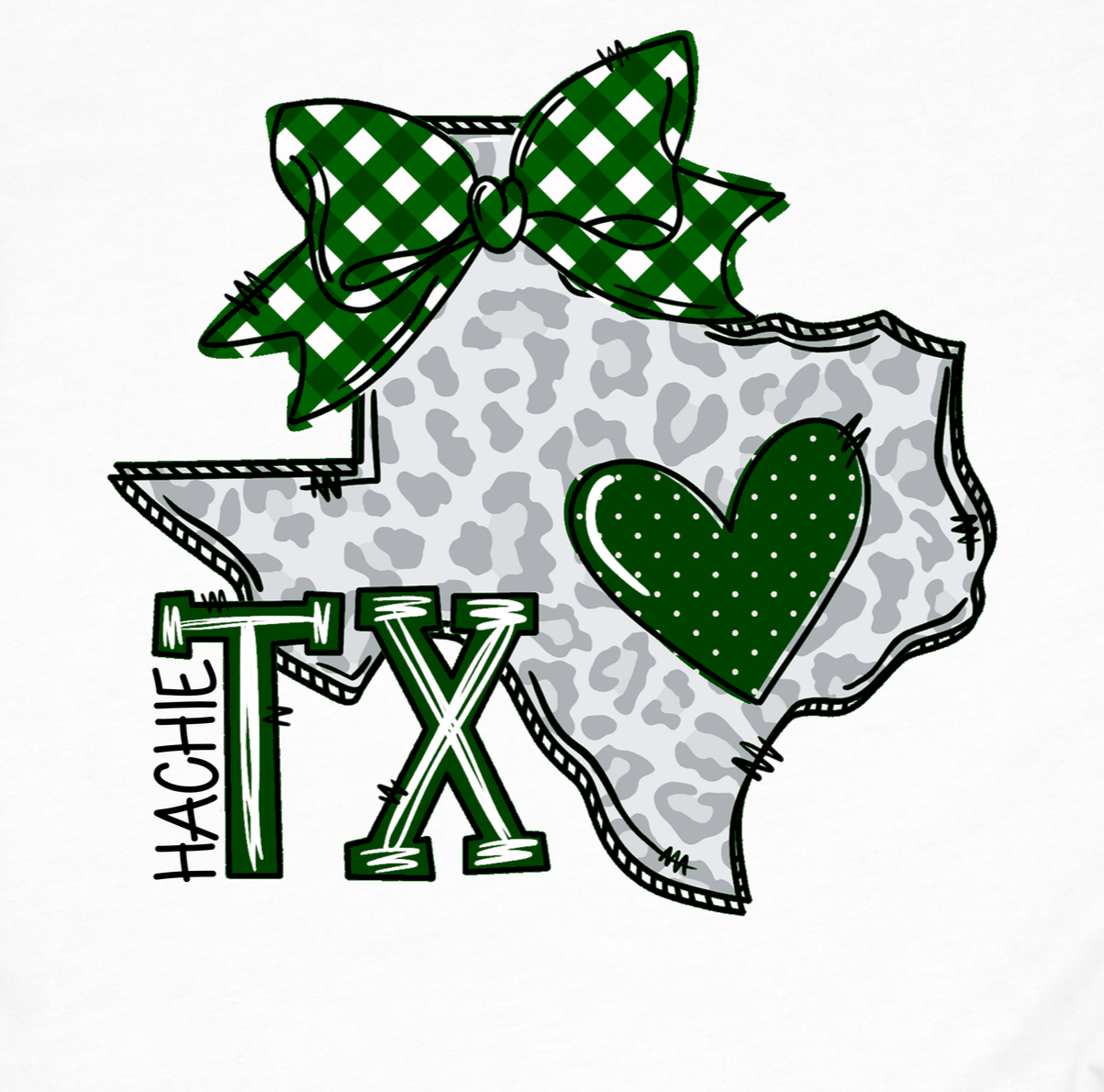 Texas Green Leopard Bow Hachie DTF