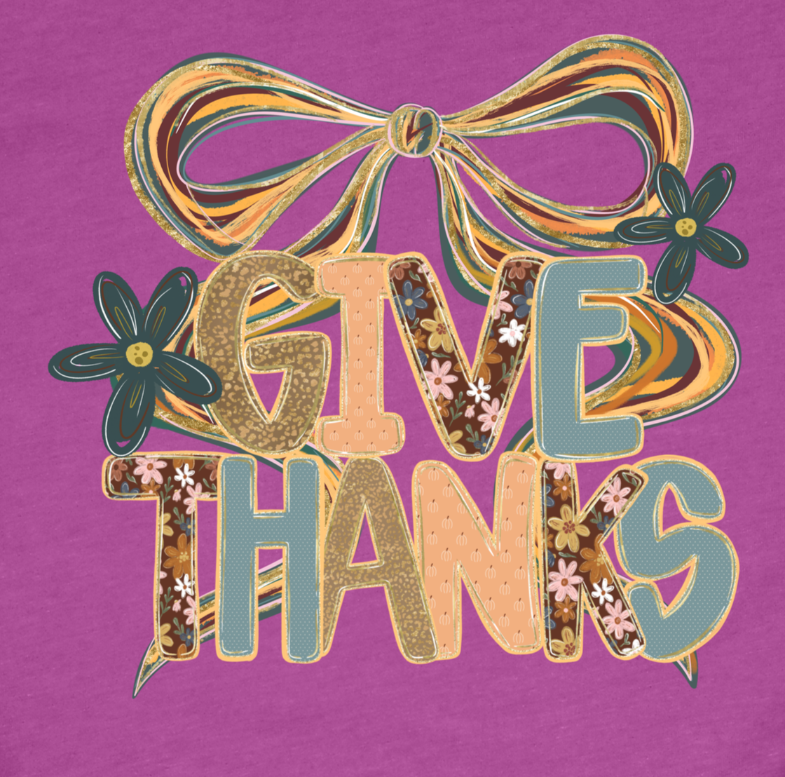 Give Thanks Gold Glitter DTF