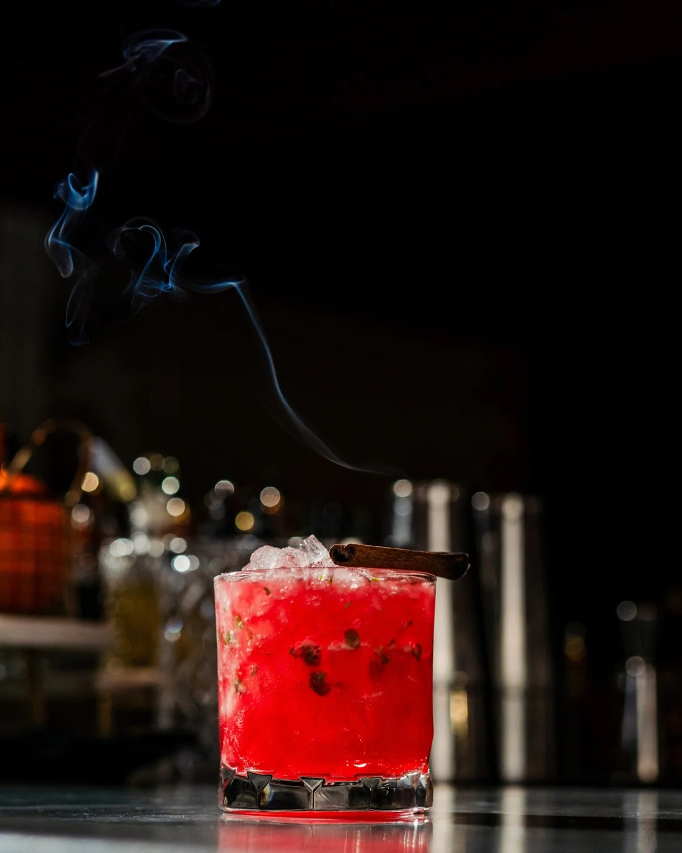 Cinnabar Shores brings a little drama and a lot of flavor.

With blackberry, raspberry &amp; cinnamon macerated rum, yellow Chartreuse, all-spice, lavender, mint, and lemon, we garnish with a smoked cinnamon stick.