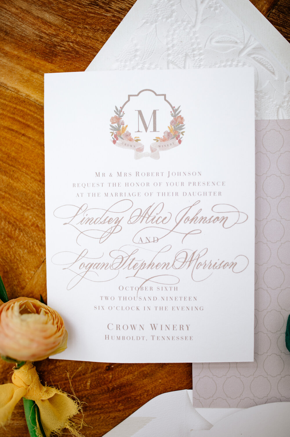 Fall 2020 Wedding Styled Shoot Crown Winery Humboldt, TN Photo by Whit Photography, Stationery by Ellywise Studios