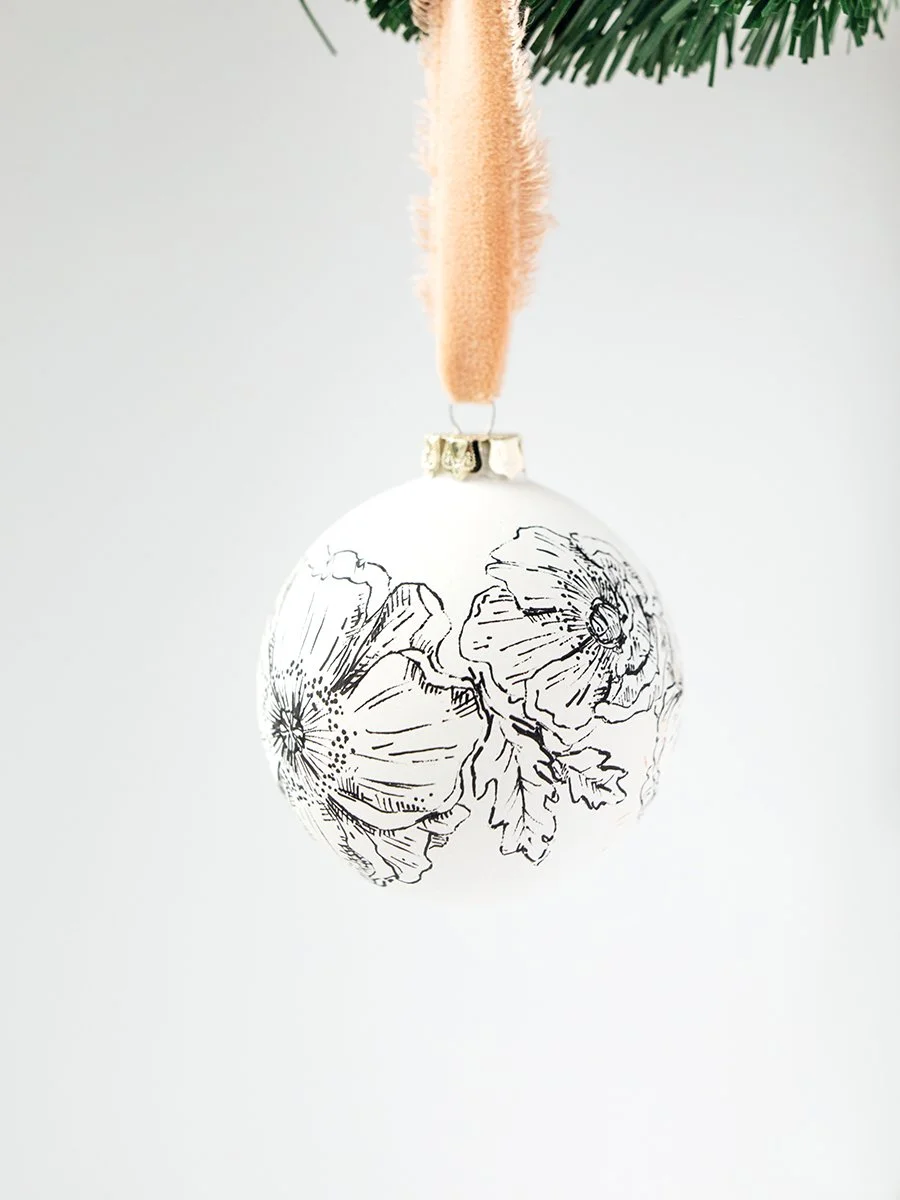Hand drawn floral inktober ornament Christmas 2021 Memphis, TN artist handmade