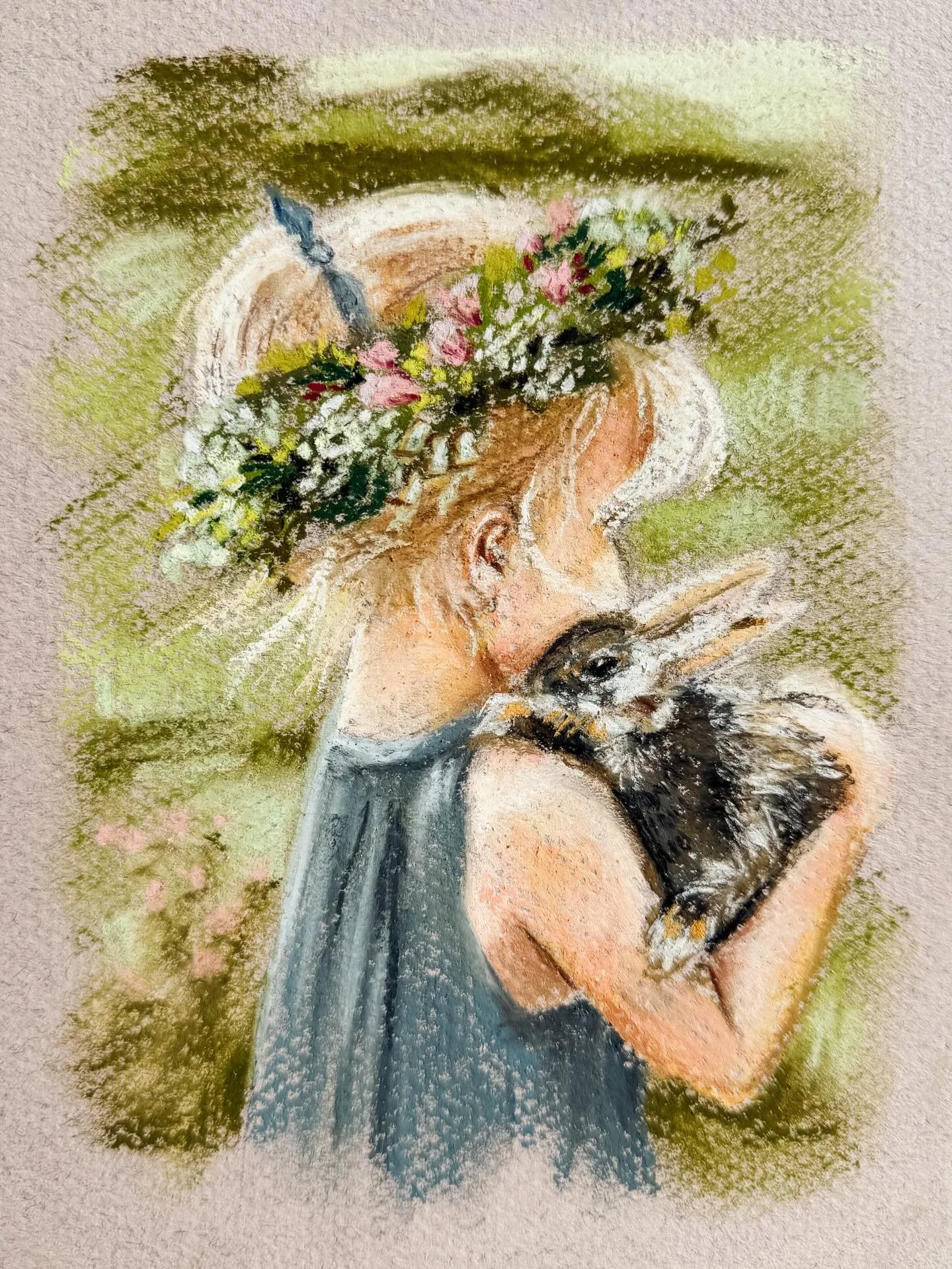 Might have to start incorporating flowers back in to my studio routine 😍😍 #softpastel #softpastelpainting #portrait #portraiture