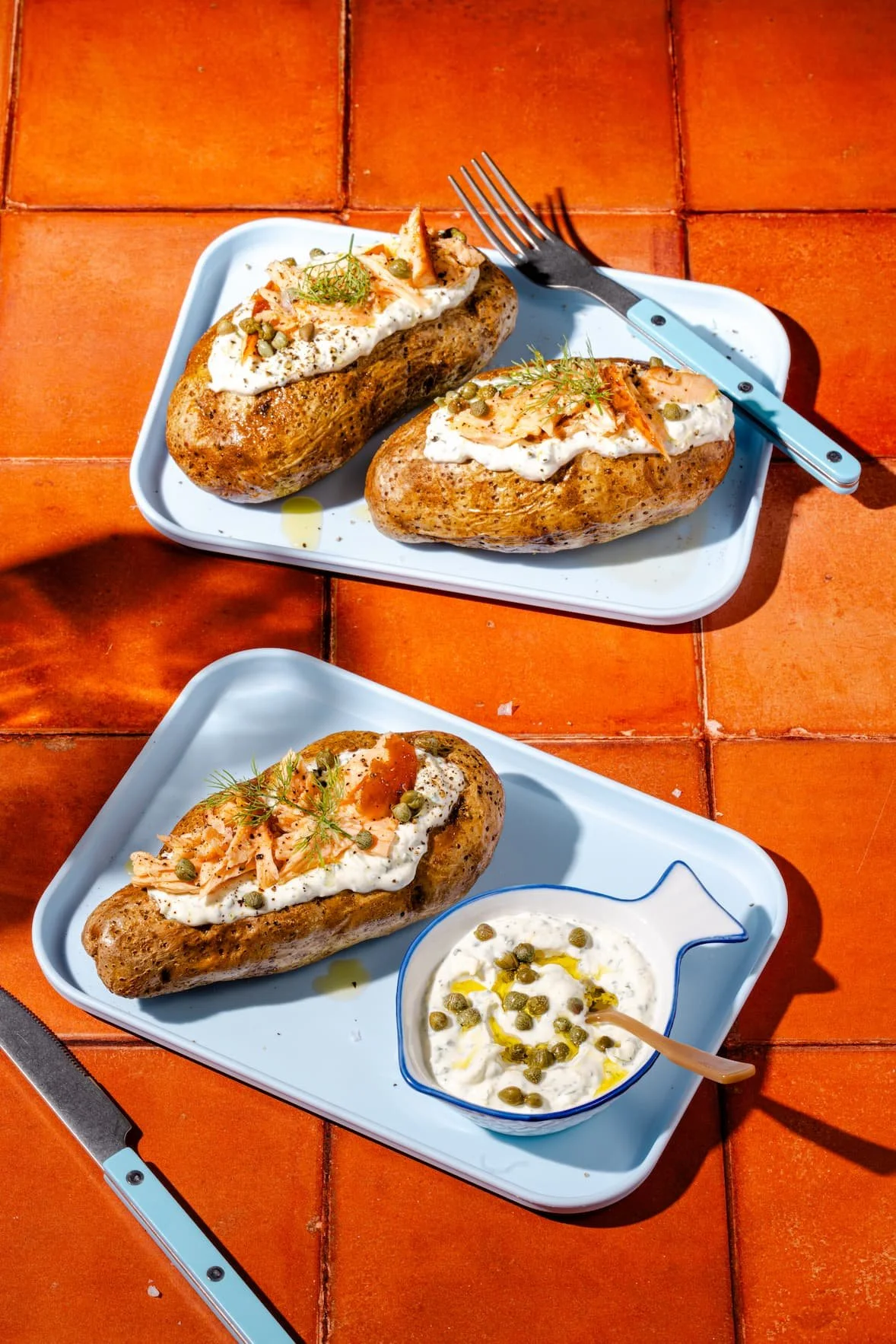 Pommes de terre farcies au saumon fumé
